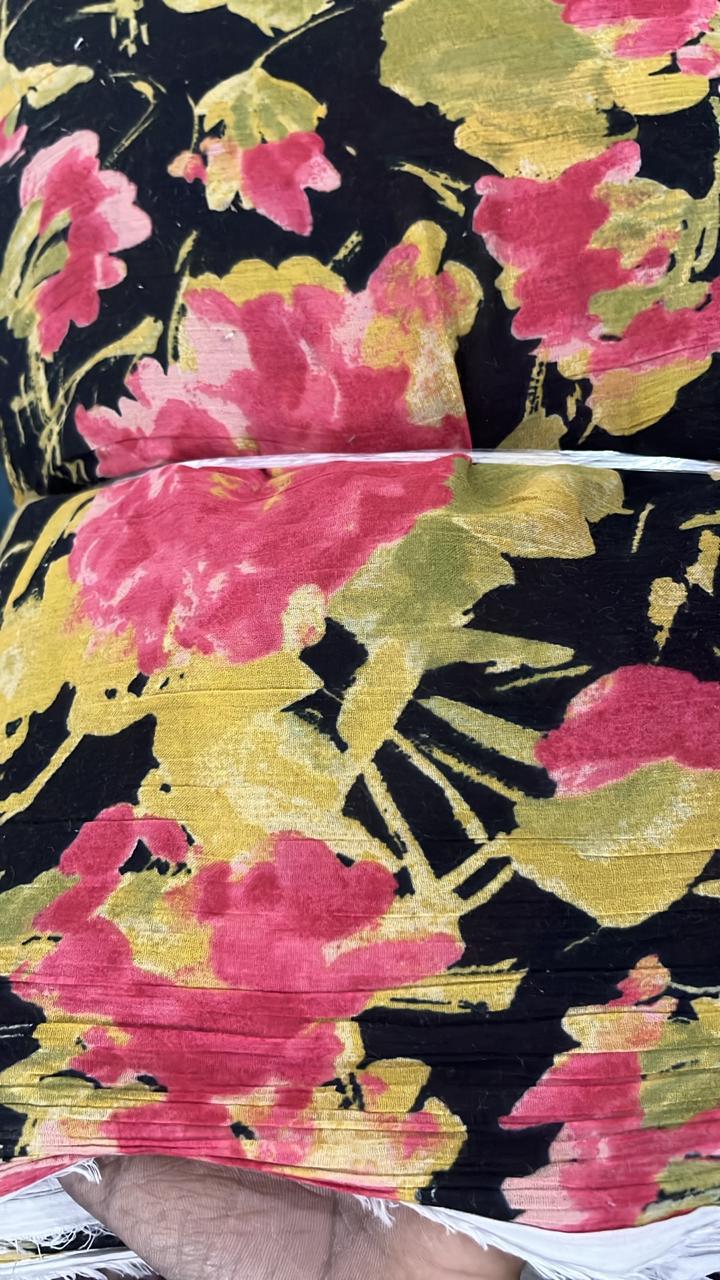 Buy Cotton Crinkled Crepe Printed Black Base Floral Printed Fabric