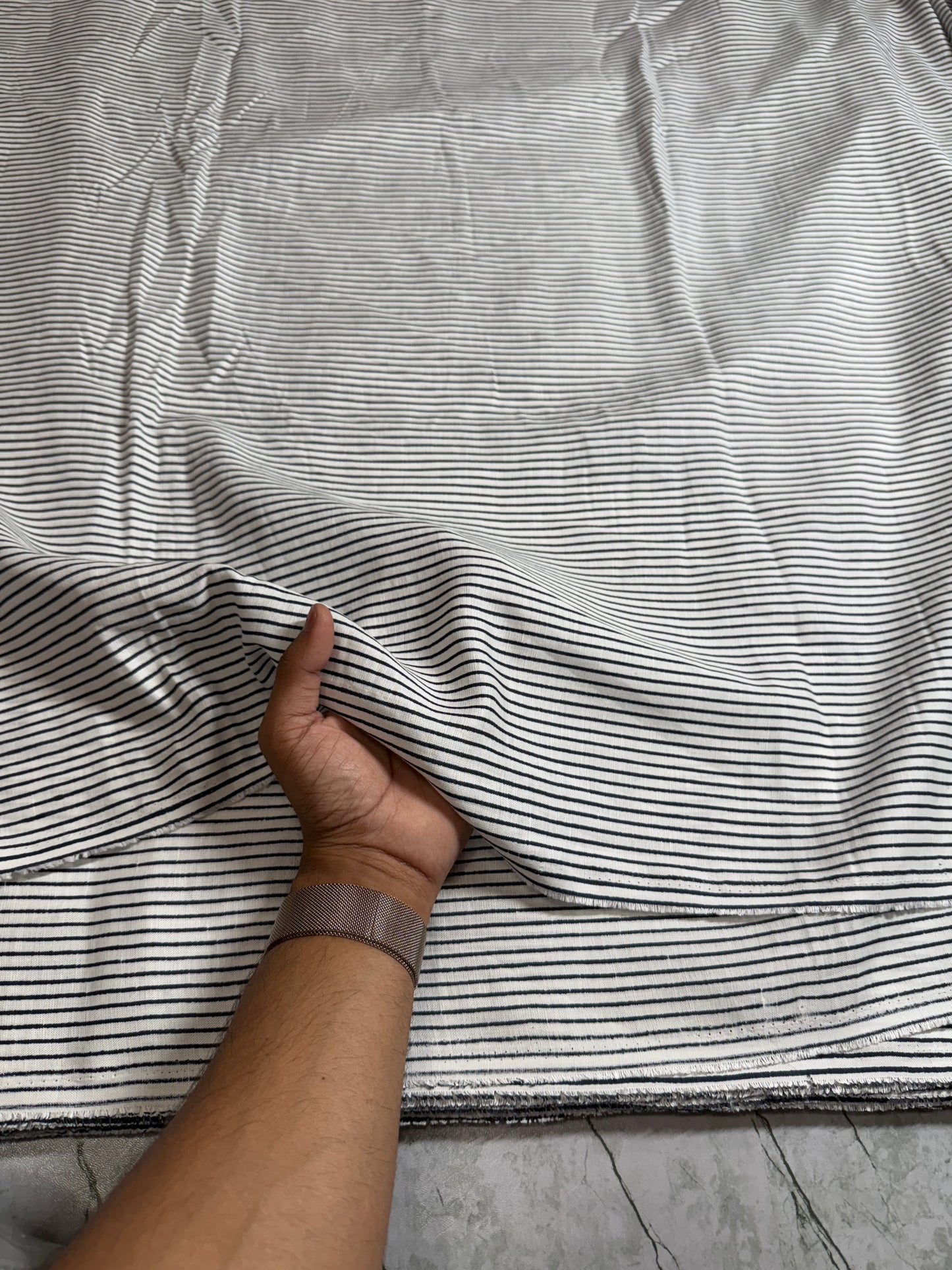 Buy Pure Linen Black Stripe Printed Fabric