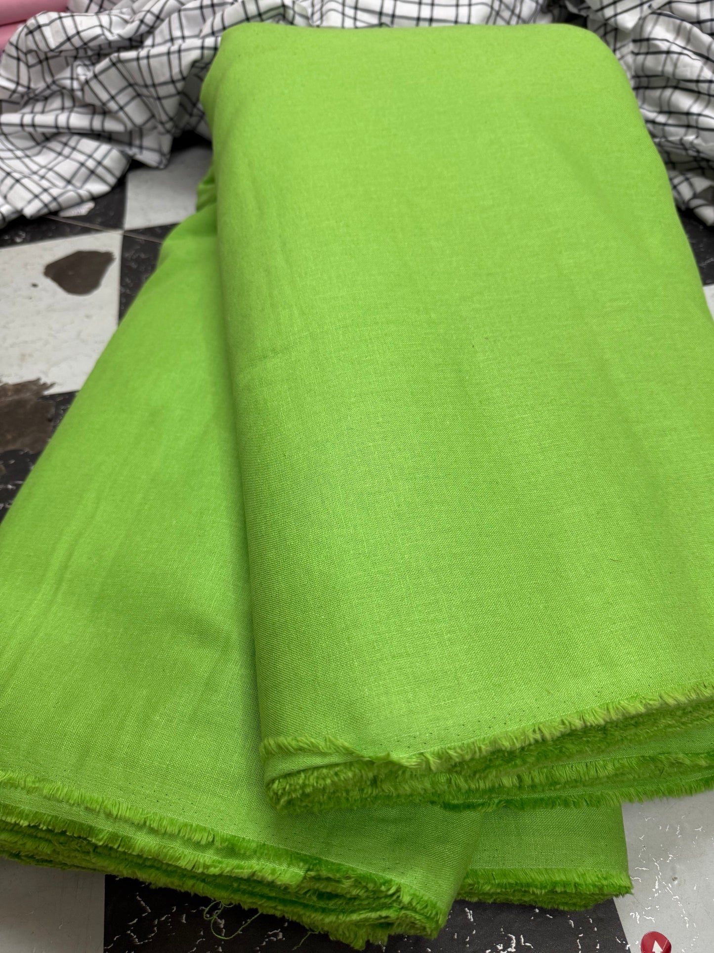 Buy Pure Linen Solid Volt Neon Green Fabric
