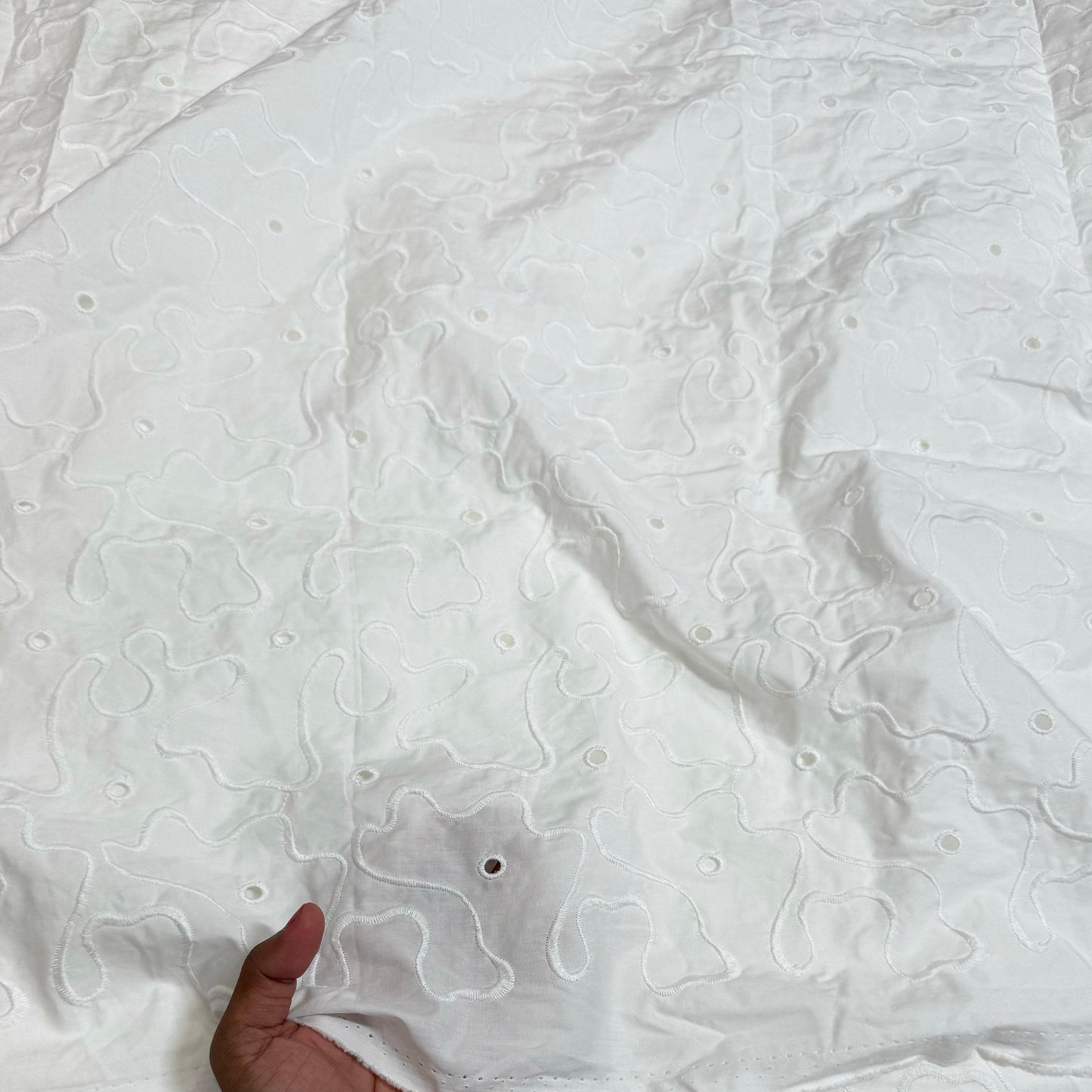 Buy Cotton Hakoba White Algae Embroidery