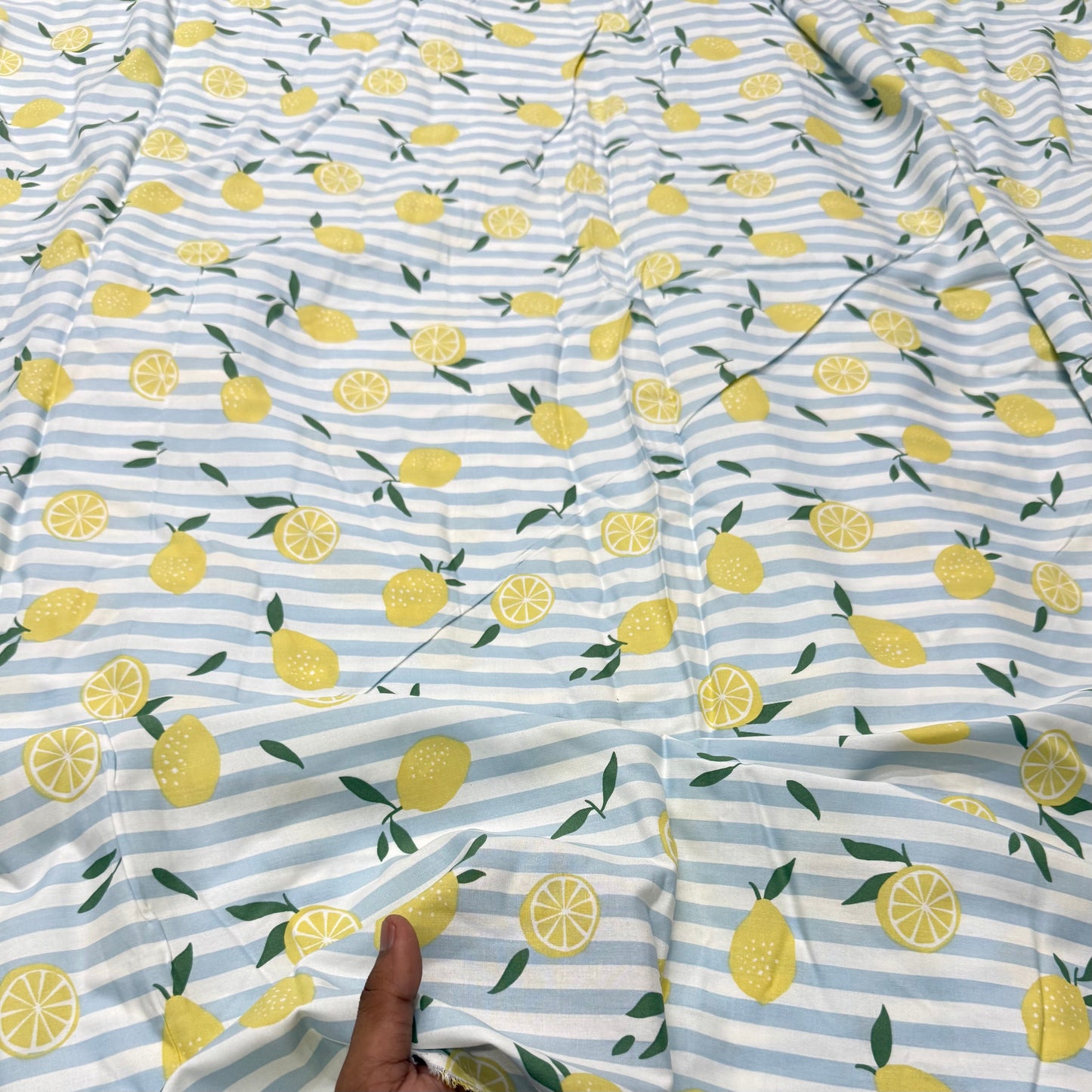 Buy Cotton Viscose Stripe Lemon Printed Fabric