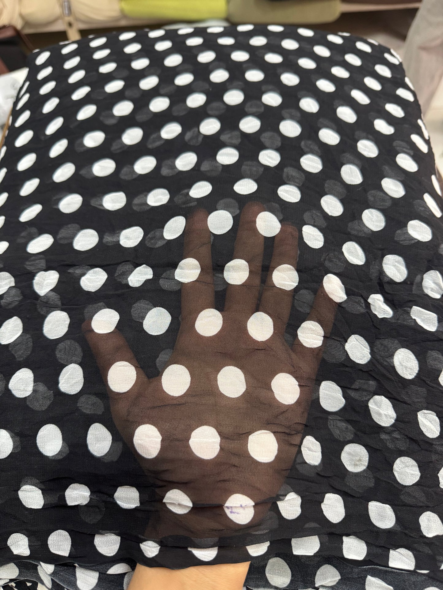 Buy Black Viscose Chiffon Polka Dot Printed Fabric