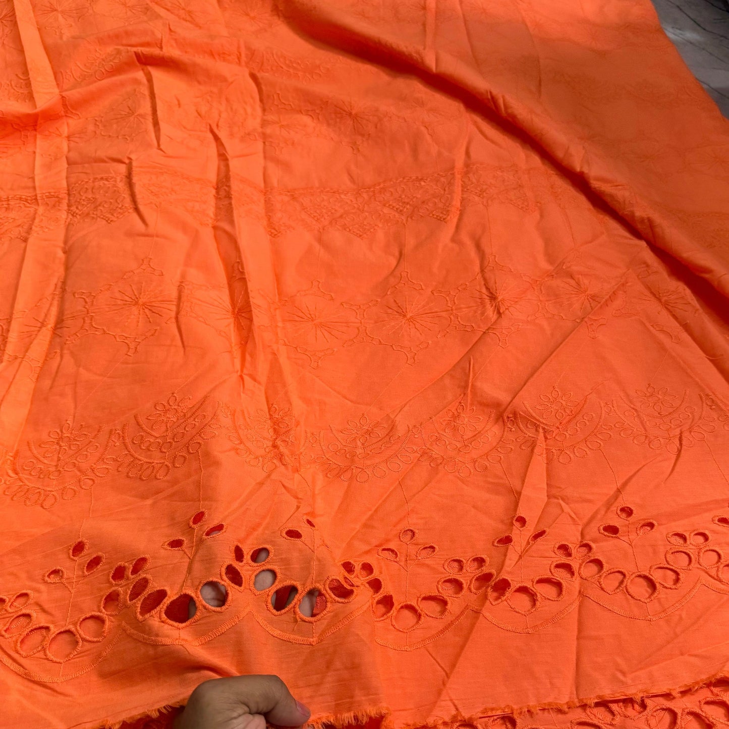 Buy Cotton Hakoba Orange Below Embroidery