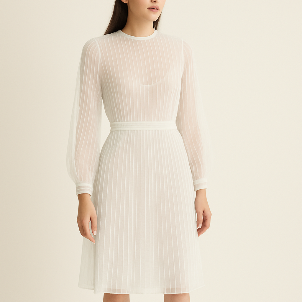 Poly Georgette Pleated Solid White Fabric