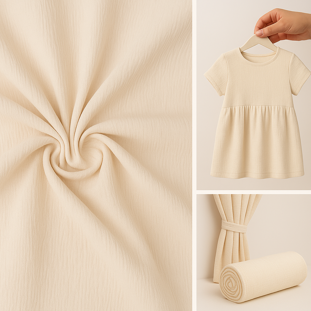 Buy Crinkled Crepe Beige Fabric