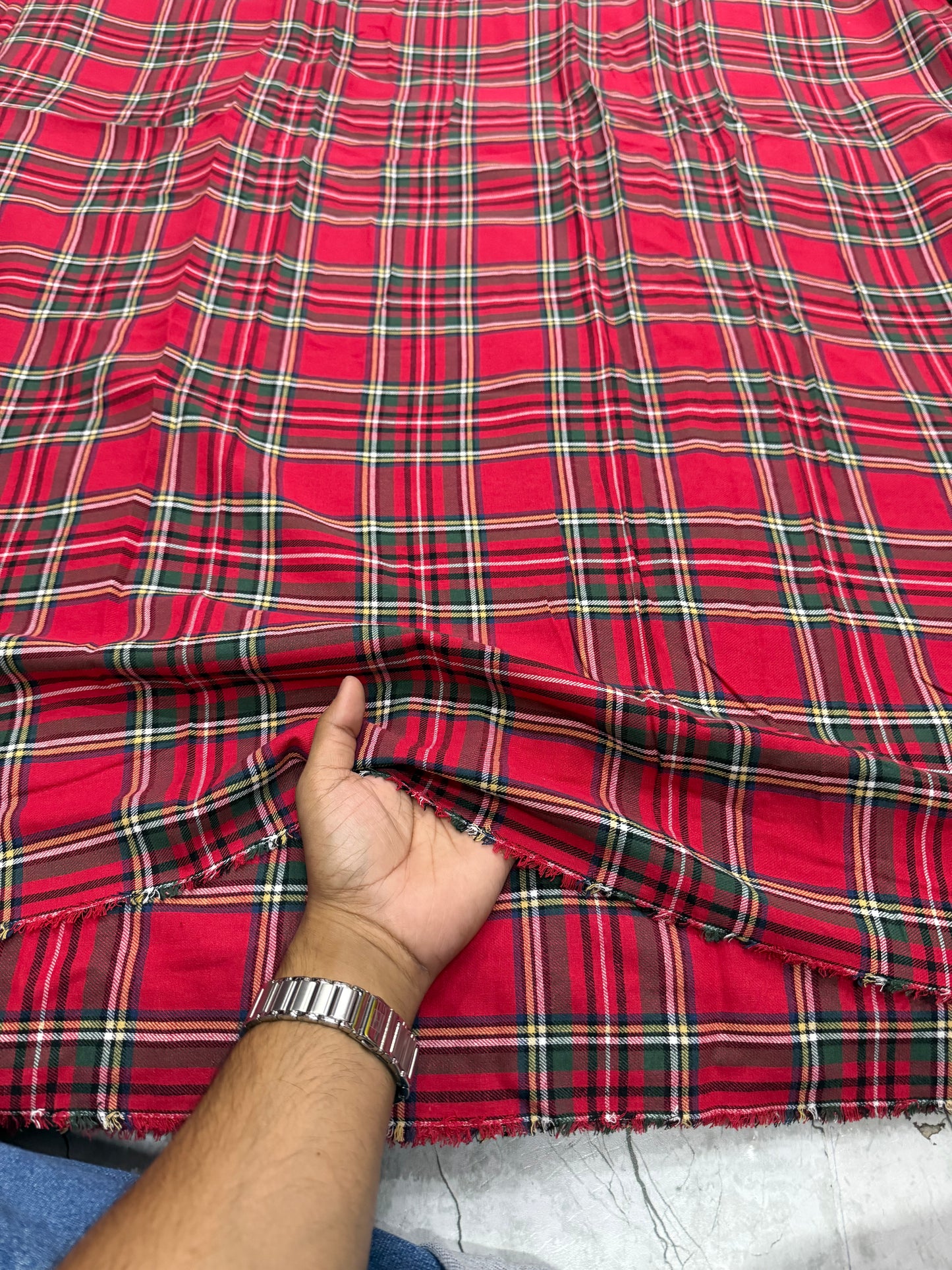 Buy Rare Cotton Twill Red Green Check Fabric