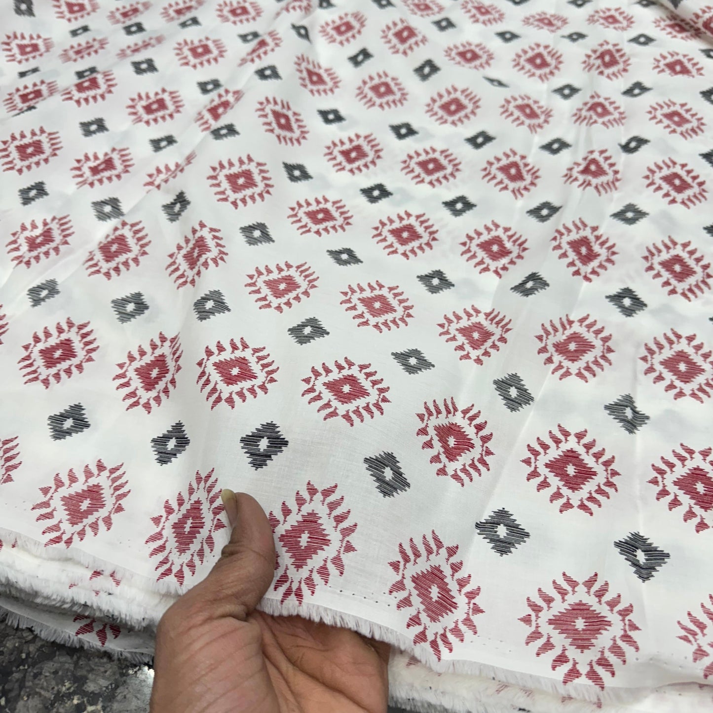 Buy Fine Premium Mul Cotton Red Diamond Block Fabric