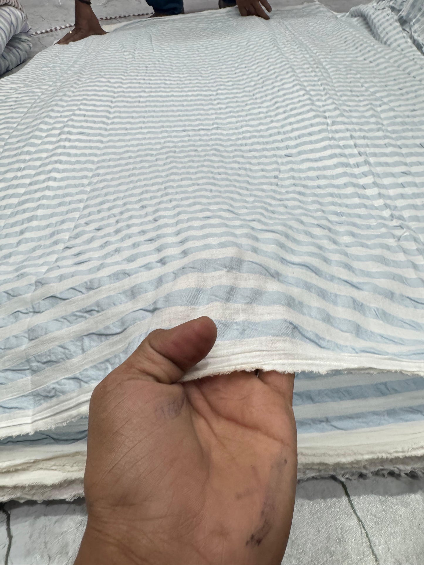 Premium Seersucker Mint Blue & White Stripe Fabric