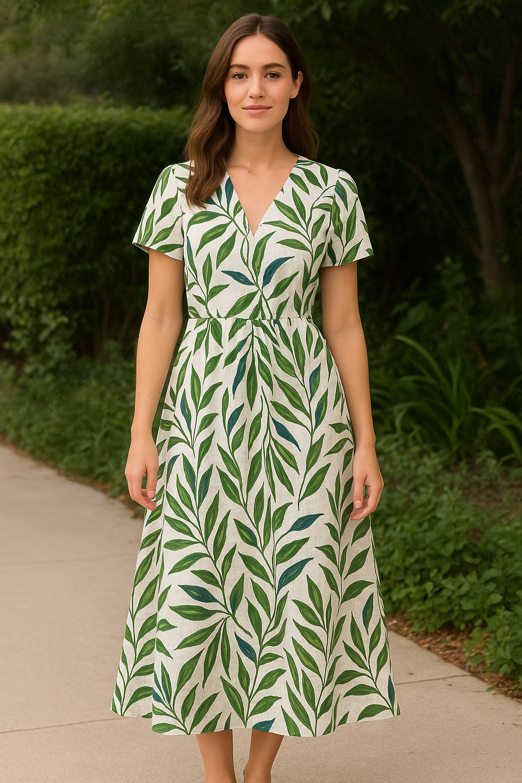 Buy Cotton Linen Summer Green Leaf Printed Fabric