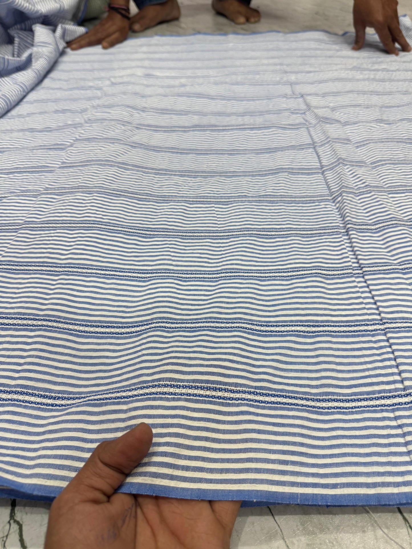 Premium Seersucker Embroidery Blue Multi Stripe Fabric