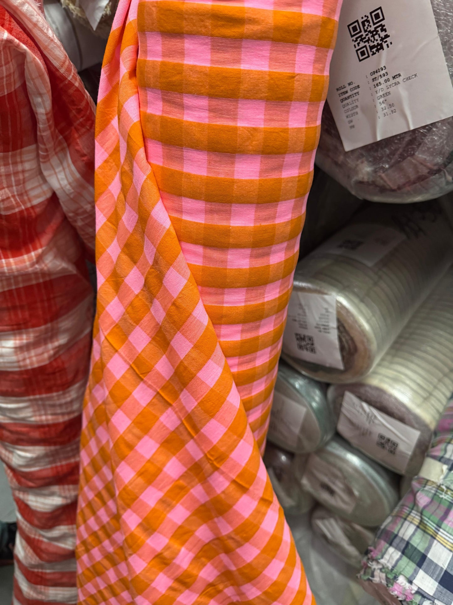 Premium Seersucker Spanish Orange Check Fabric