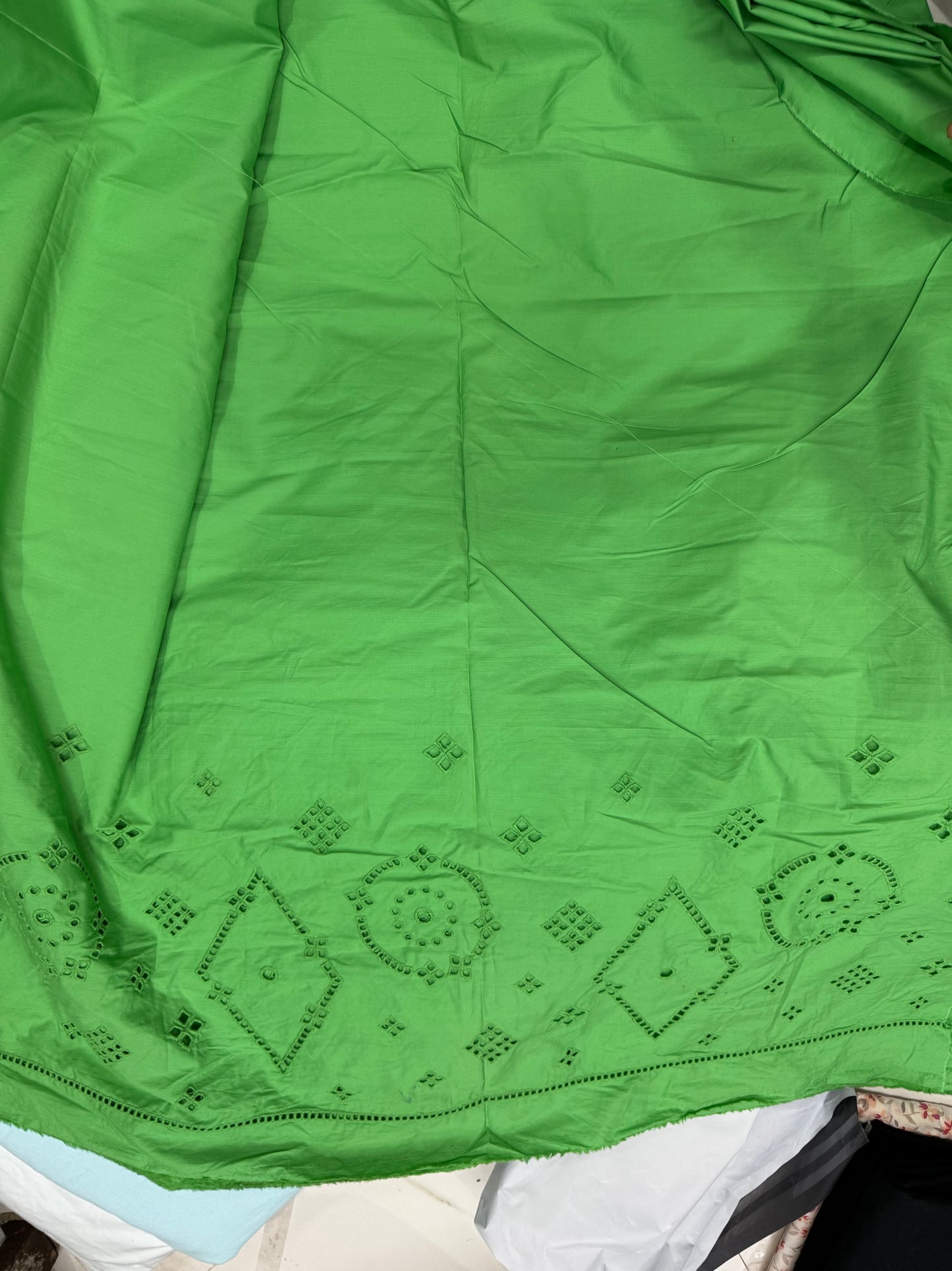 Buy Poplin Hakoba Diamond Border Pakistani Green Fabric