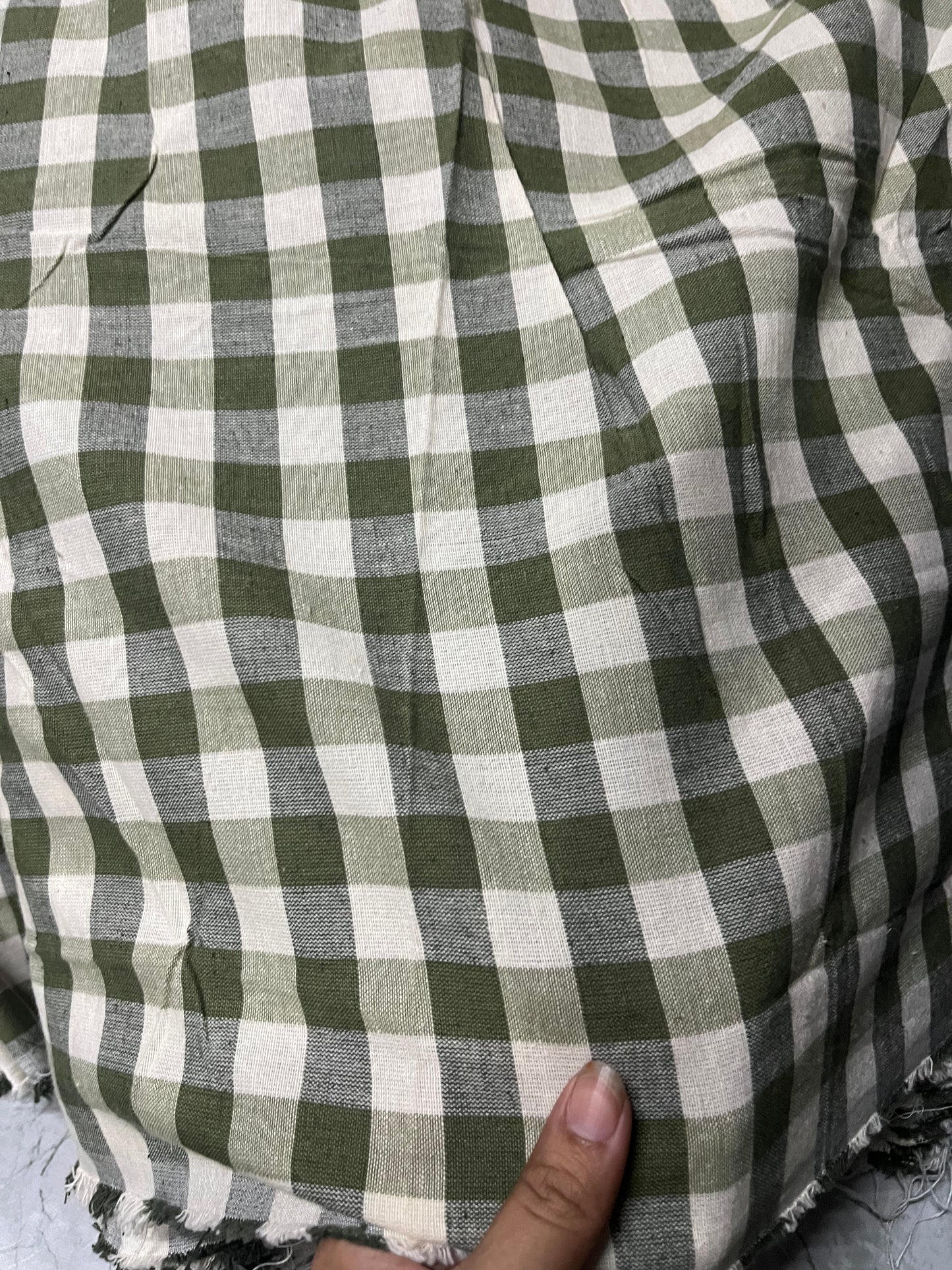 Buy Pure Linen Green White Check Fabric