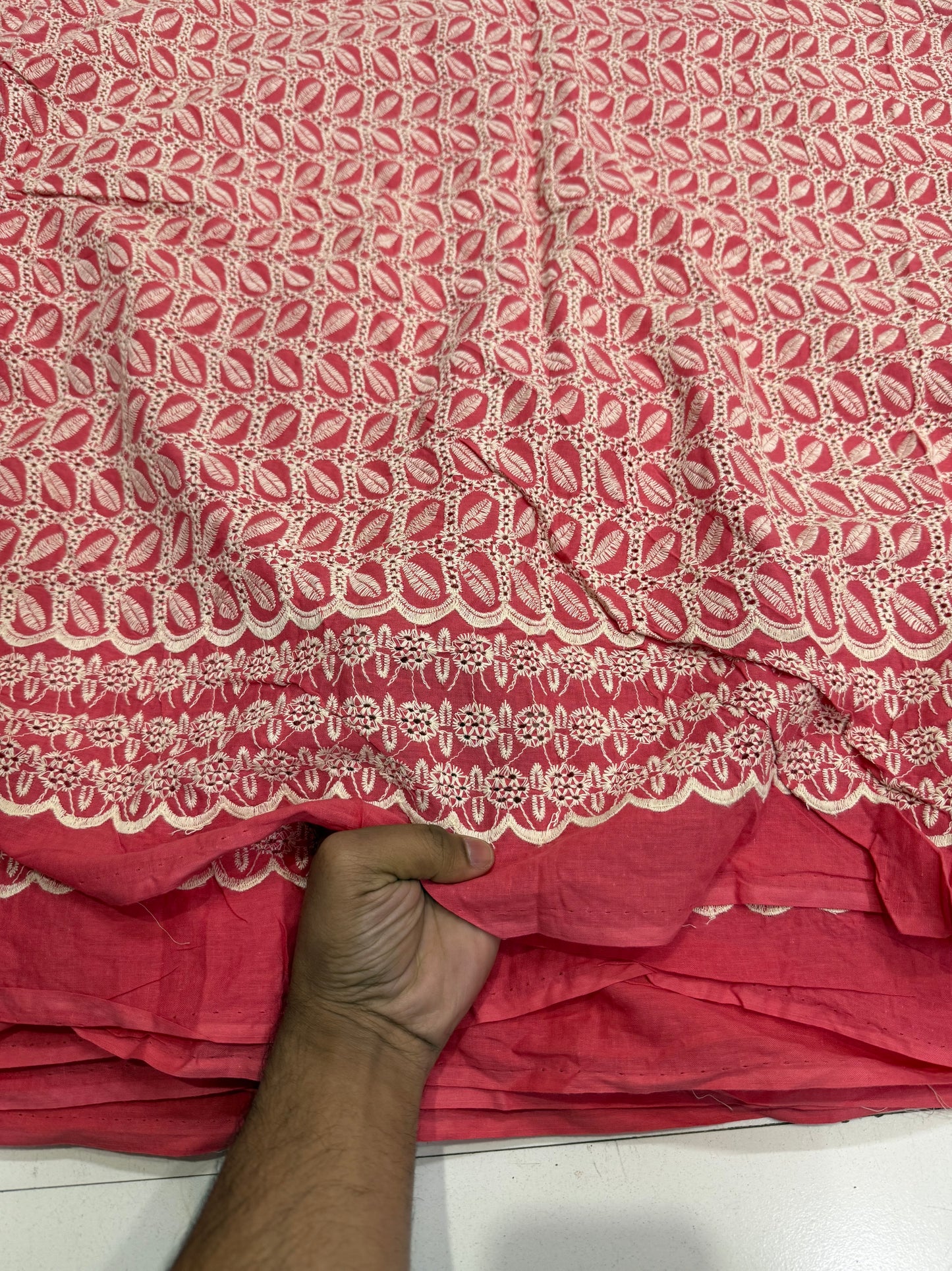 Buy Cotton Hakoba Pinkish Red Leaf Box Embroidery