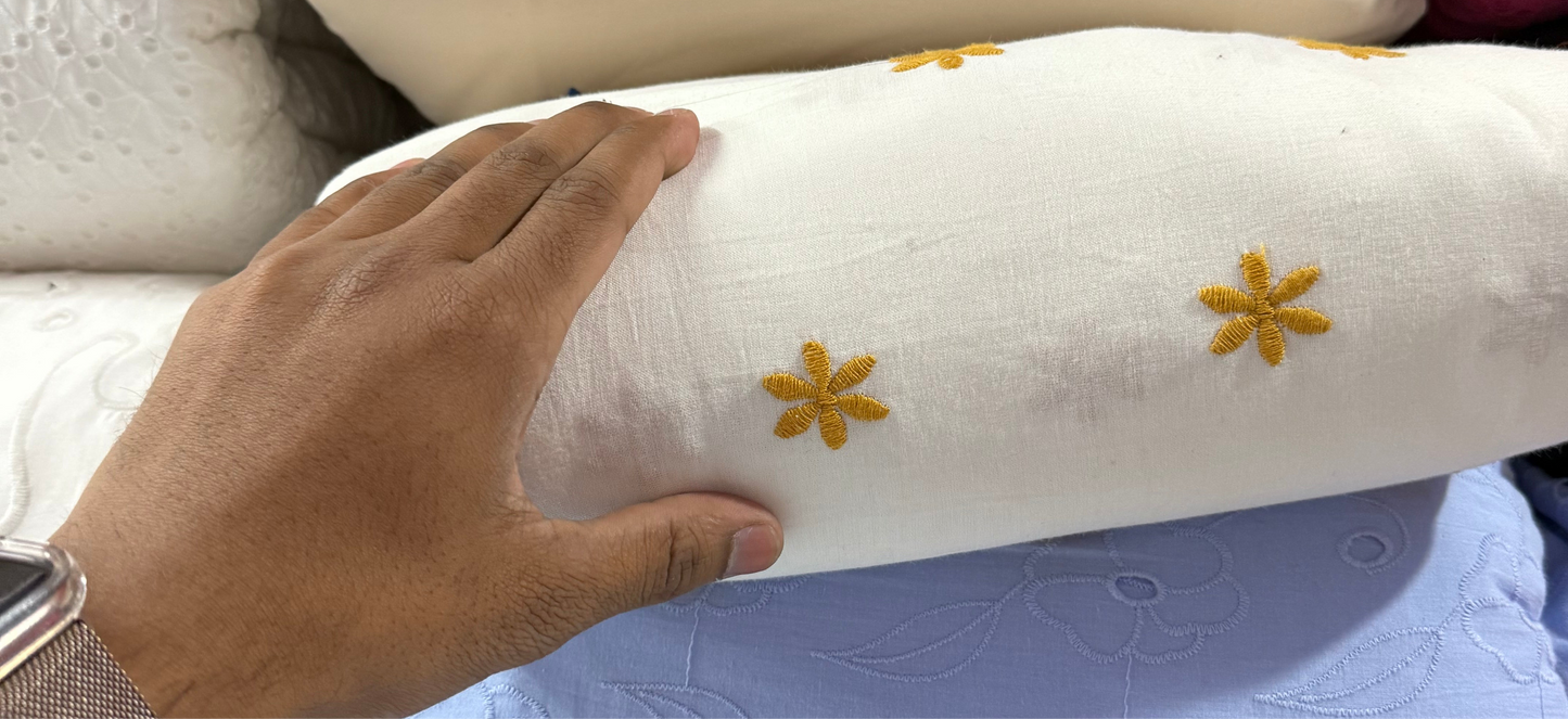 Buy Poplin Base Yellow Flower Embroidery Fabric