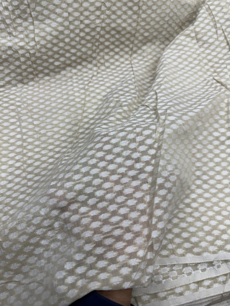 Pure Chanderi Brocade Beige Small Block Fabric