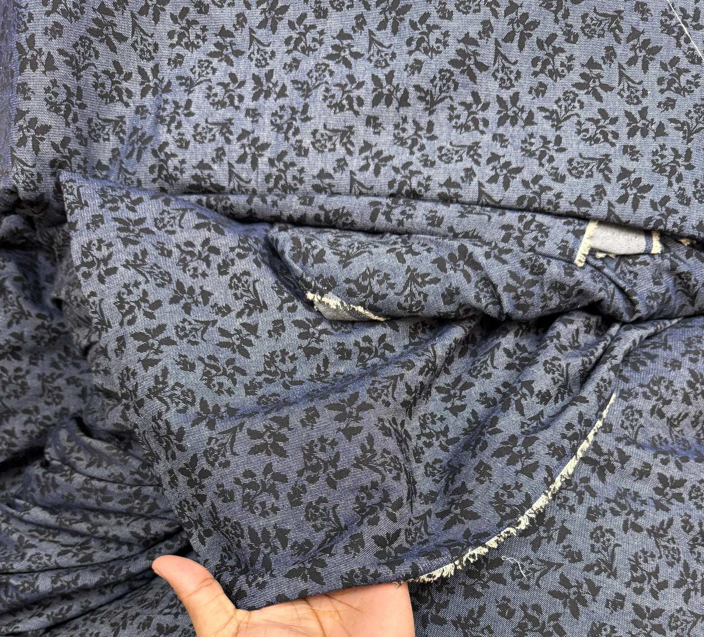 Buy Printed Denim Blue Base Fabric - MAF