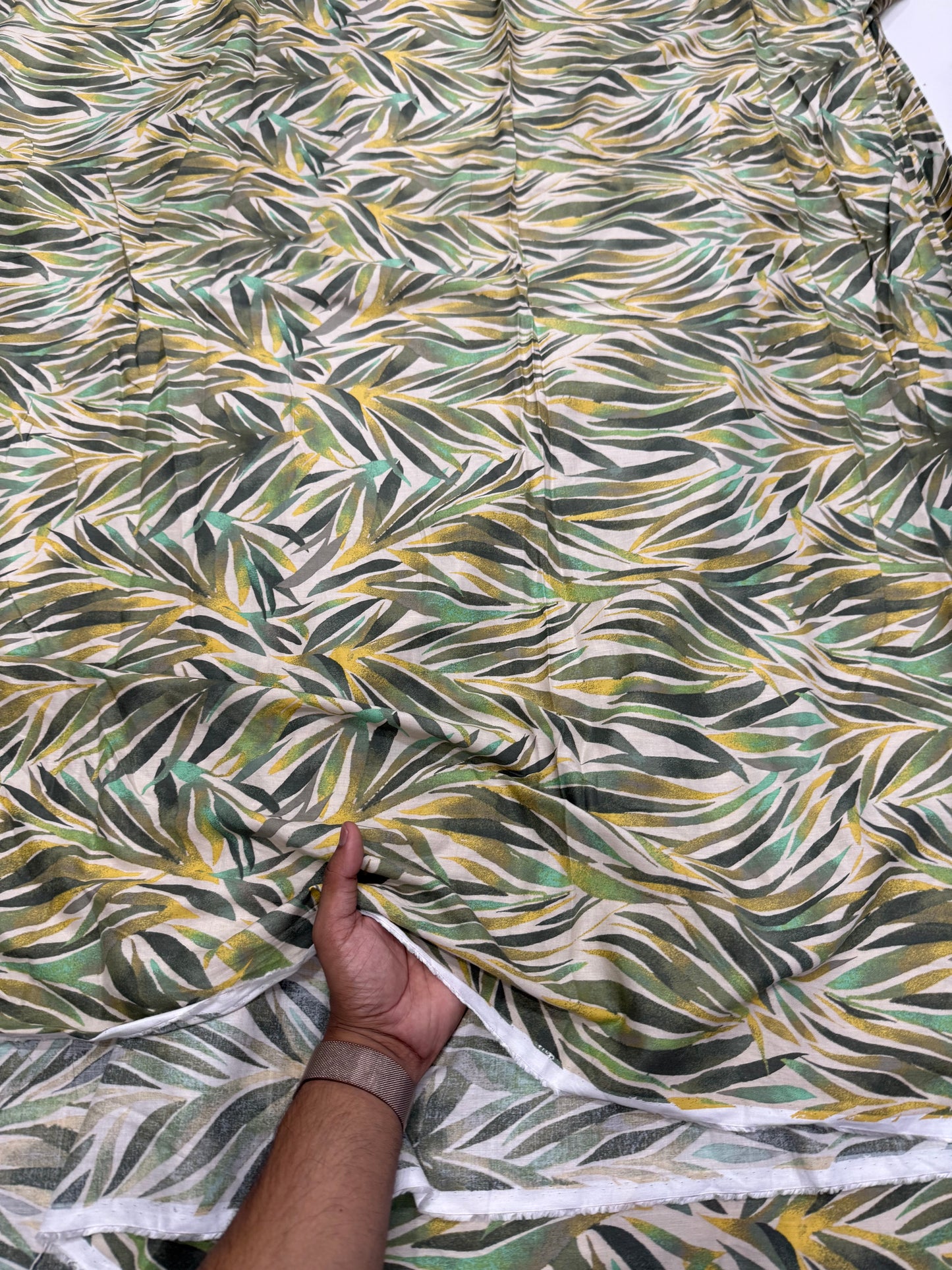 Buy Cotton Linen Coloured Long Leaf Printed Fabric