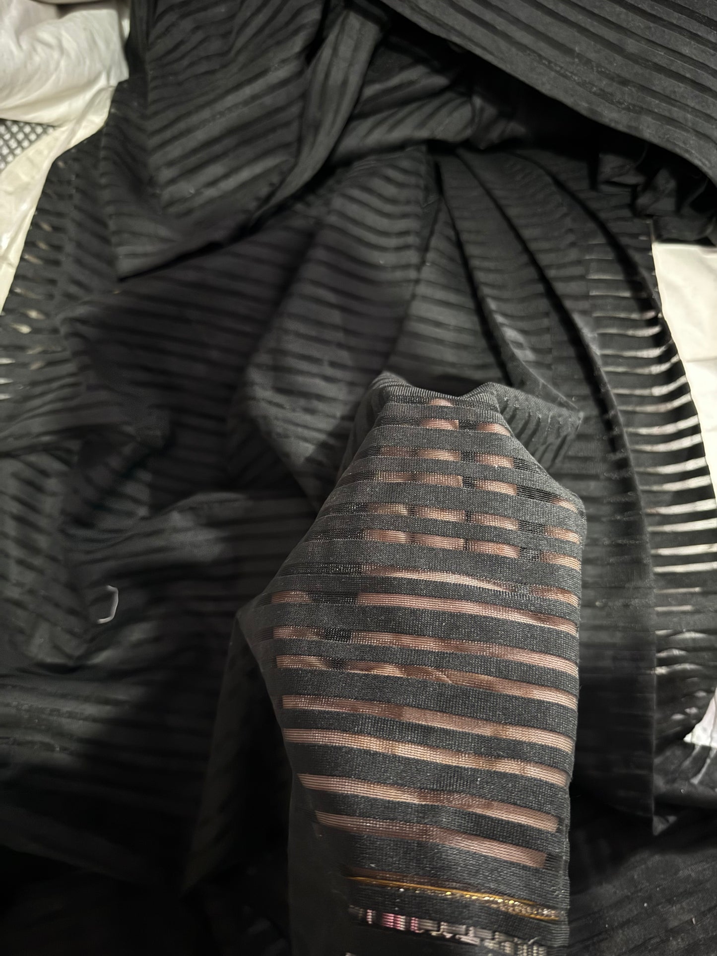 Poly Georgette Stripes Solid Black Fabric