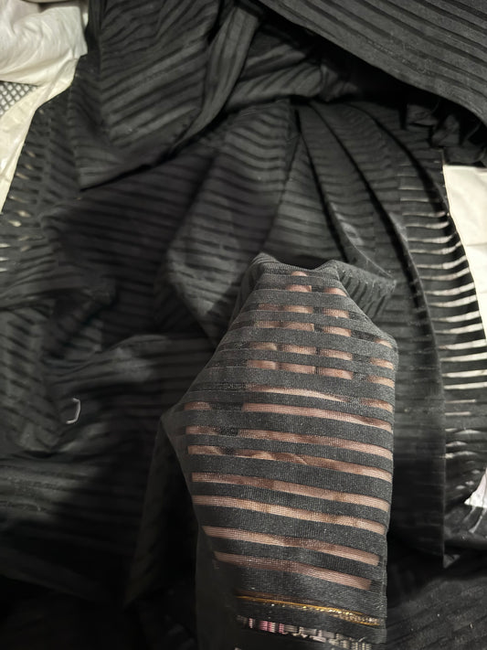 Poly Georgette Stripes Solid Black Fabric
