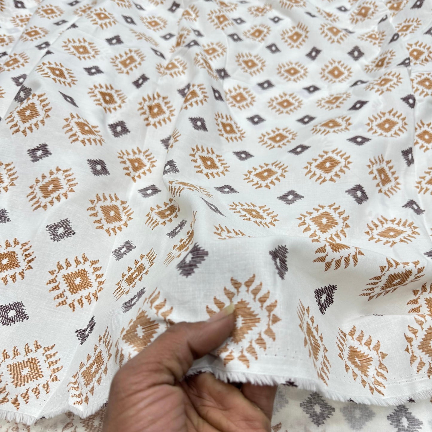 Buy Fine Premium Mul Cotton Nude Diamond Block Fabric