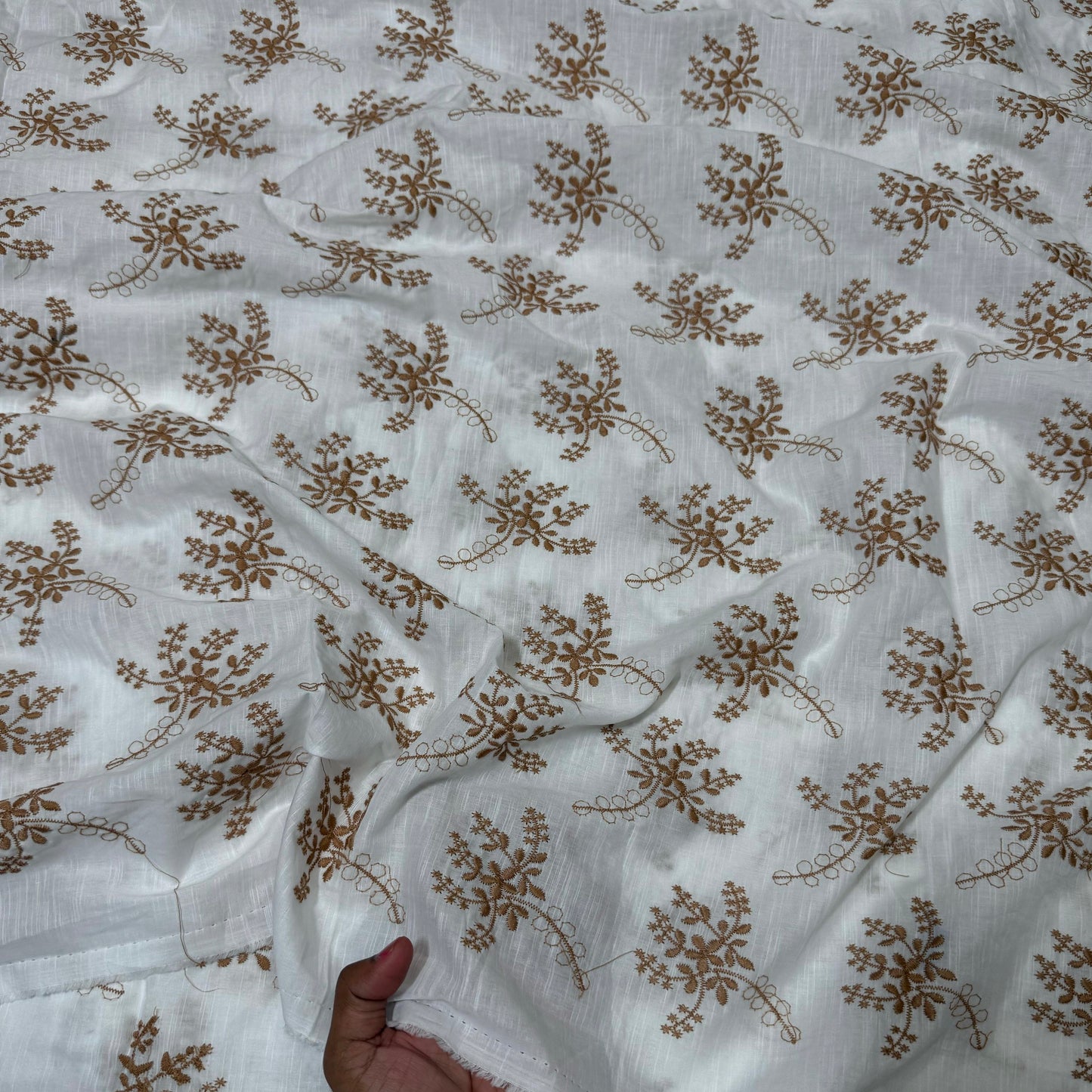 Buy Pure Cotton Cambric slub Golden Embroidery Fabric