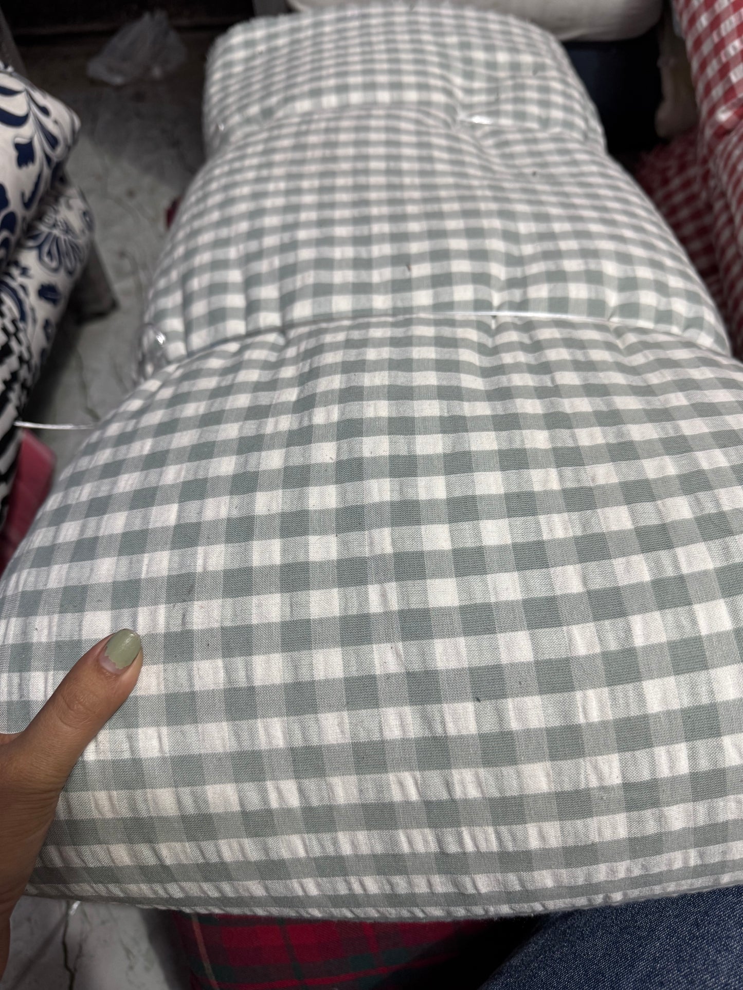 Premium Seersucker Greyish Blue Check Fabric