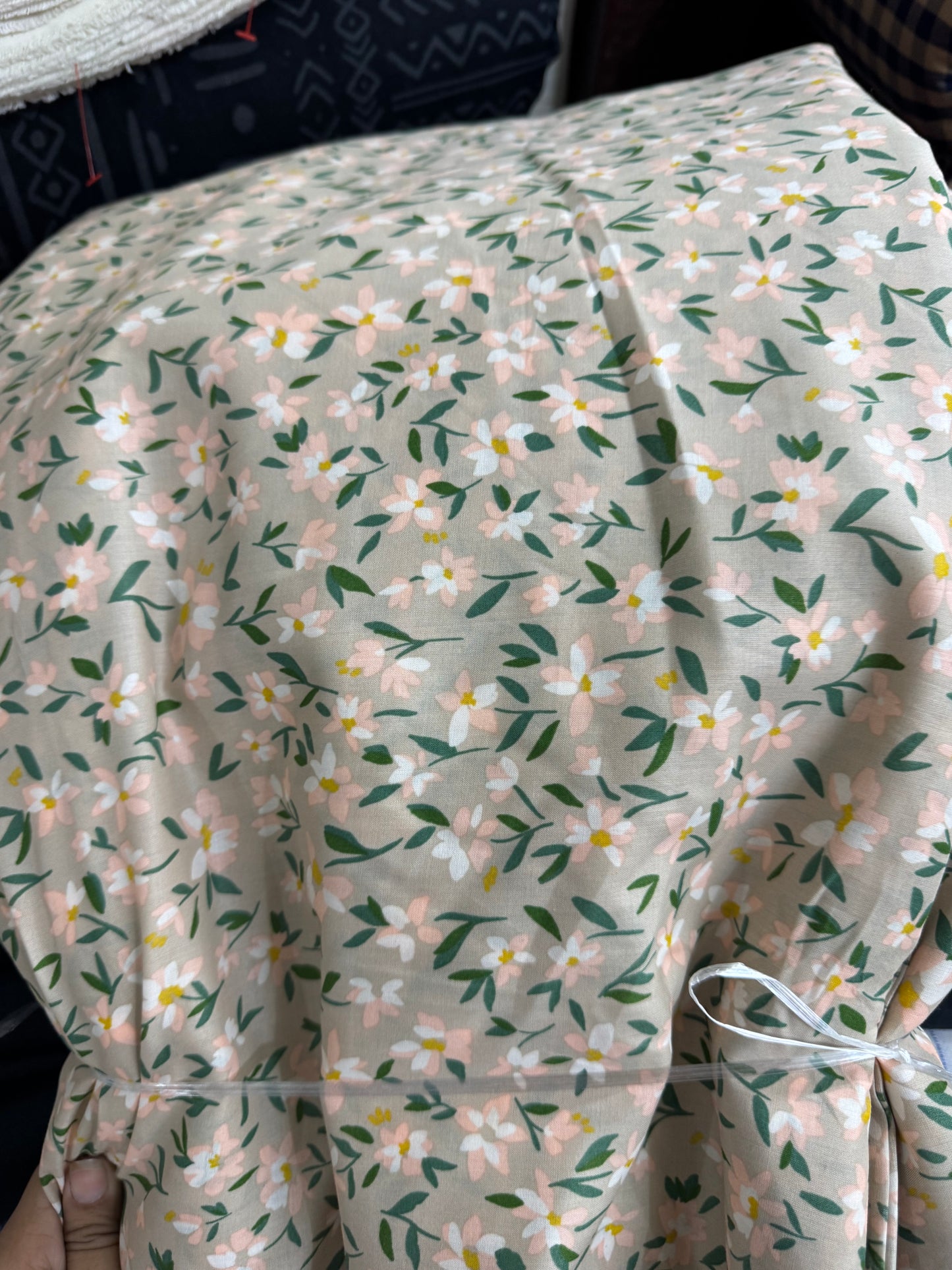 Buy Poplin Beige Base Floral Printed Fabric