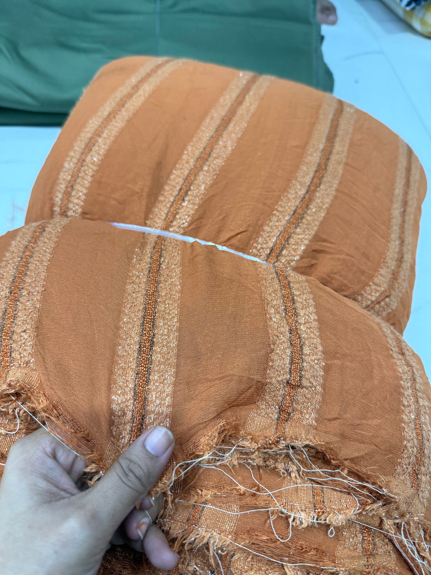 Buy Viscose Georgette Rust Orange Base Lurex Fabric