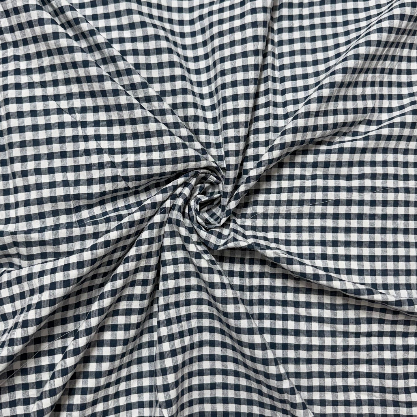 Premium Seersucker Gingham Dark Blue & White Check Fabric