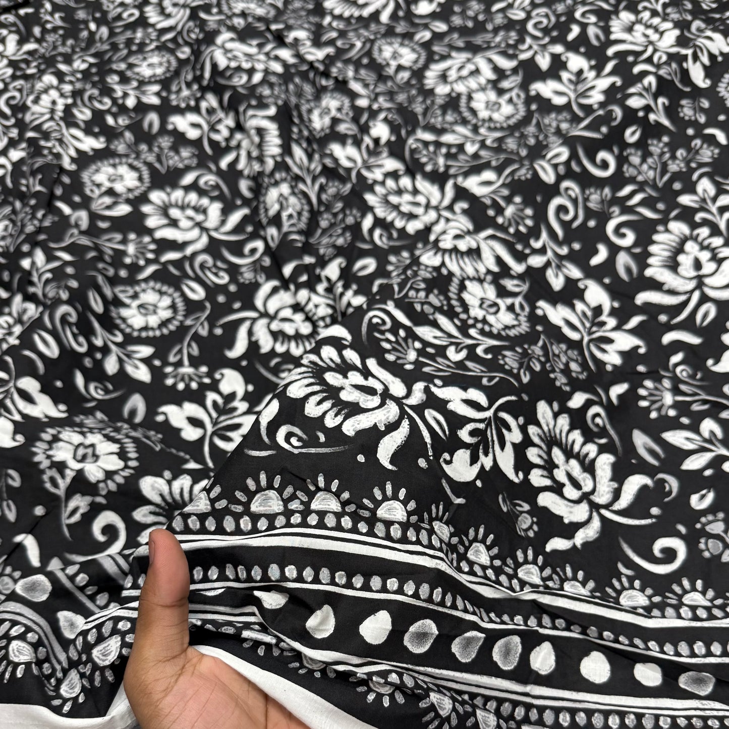 Buy Premium Poplin Border Black Chalk Hand Block Print Fabric