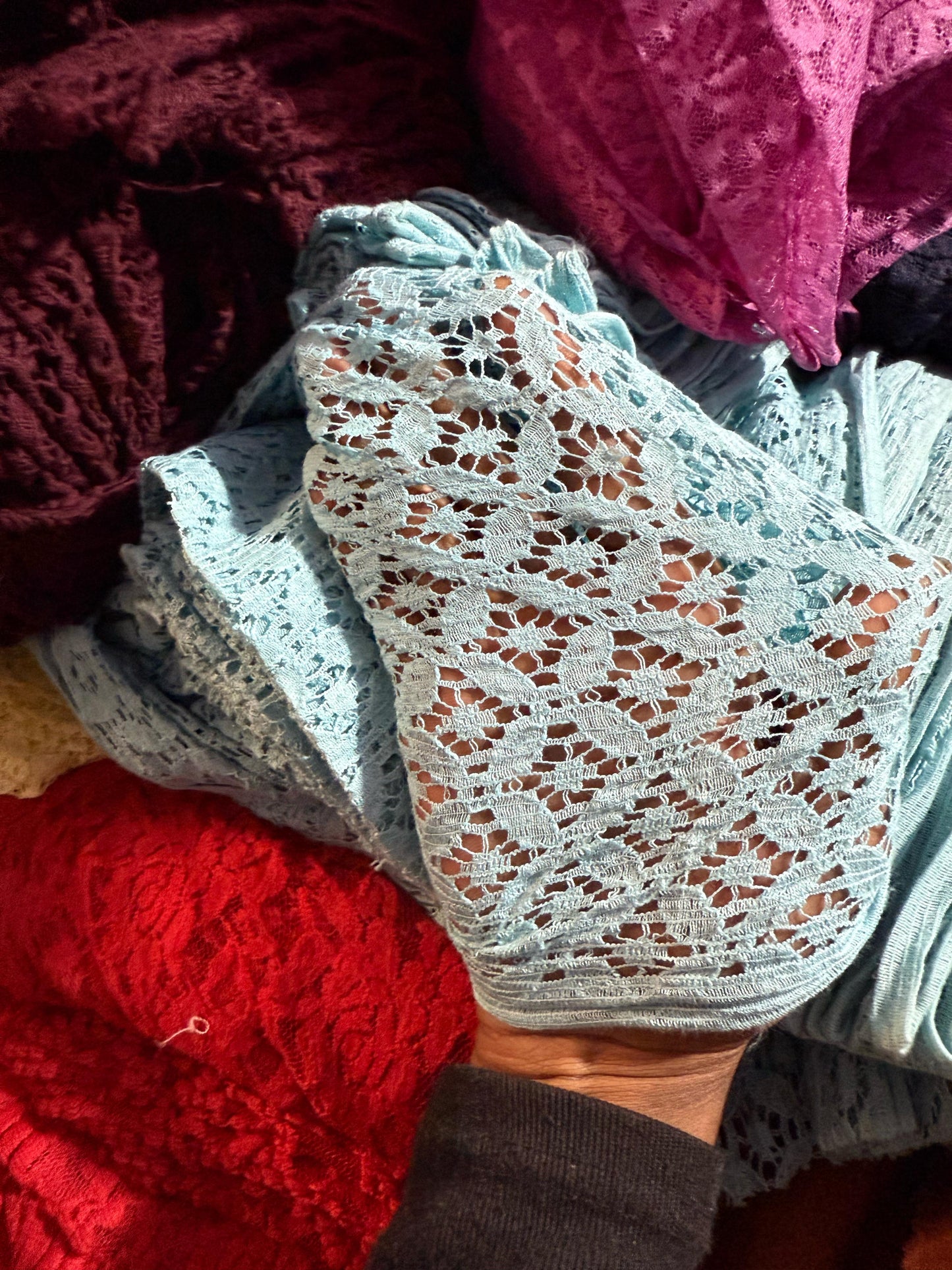 Buy Light Blue Longline Crochet Fabric