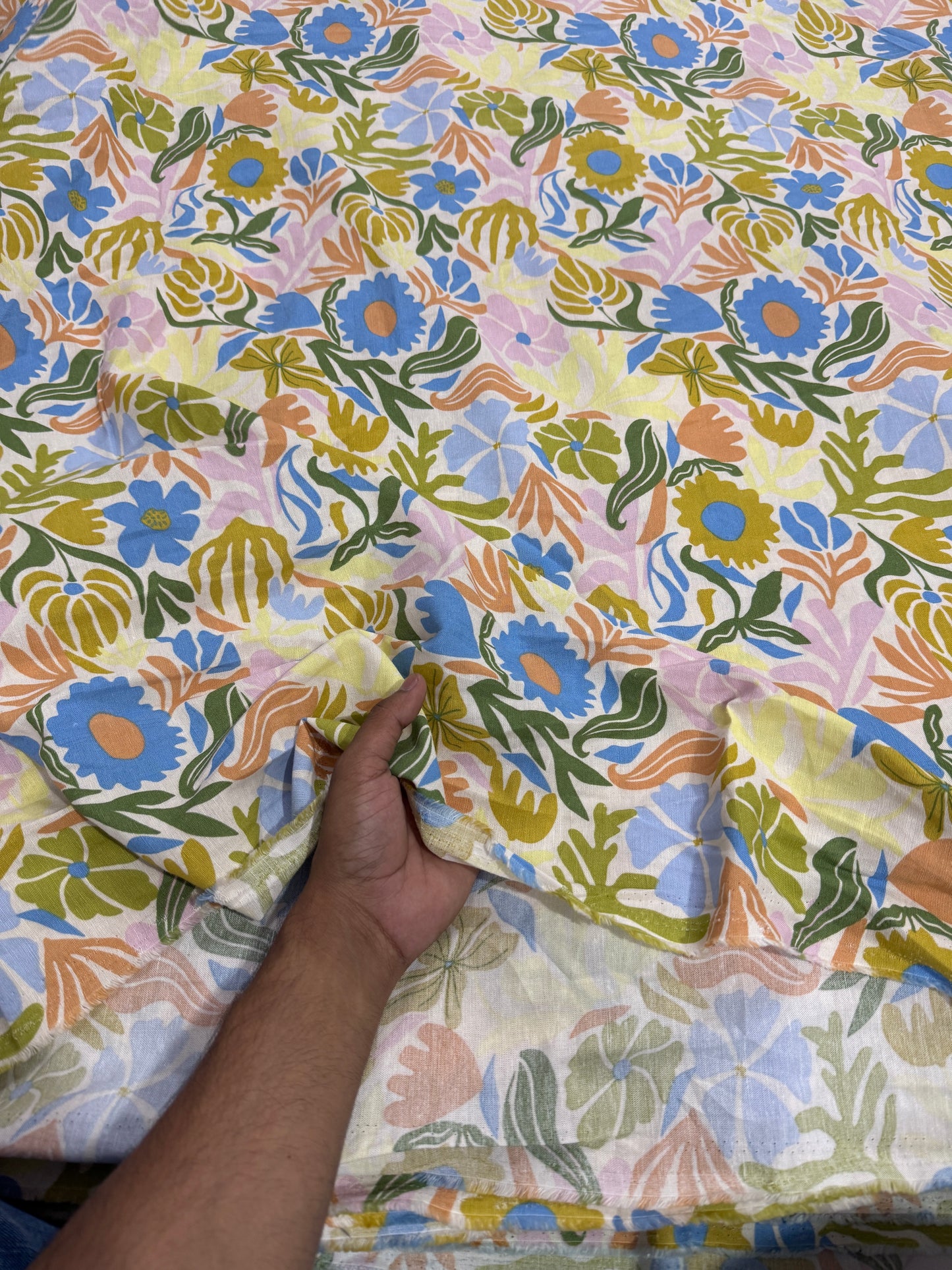 Buy Cotton Linen Pastel Floral Printed Fabric