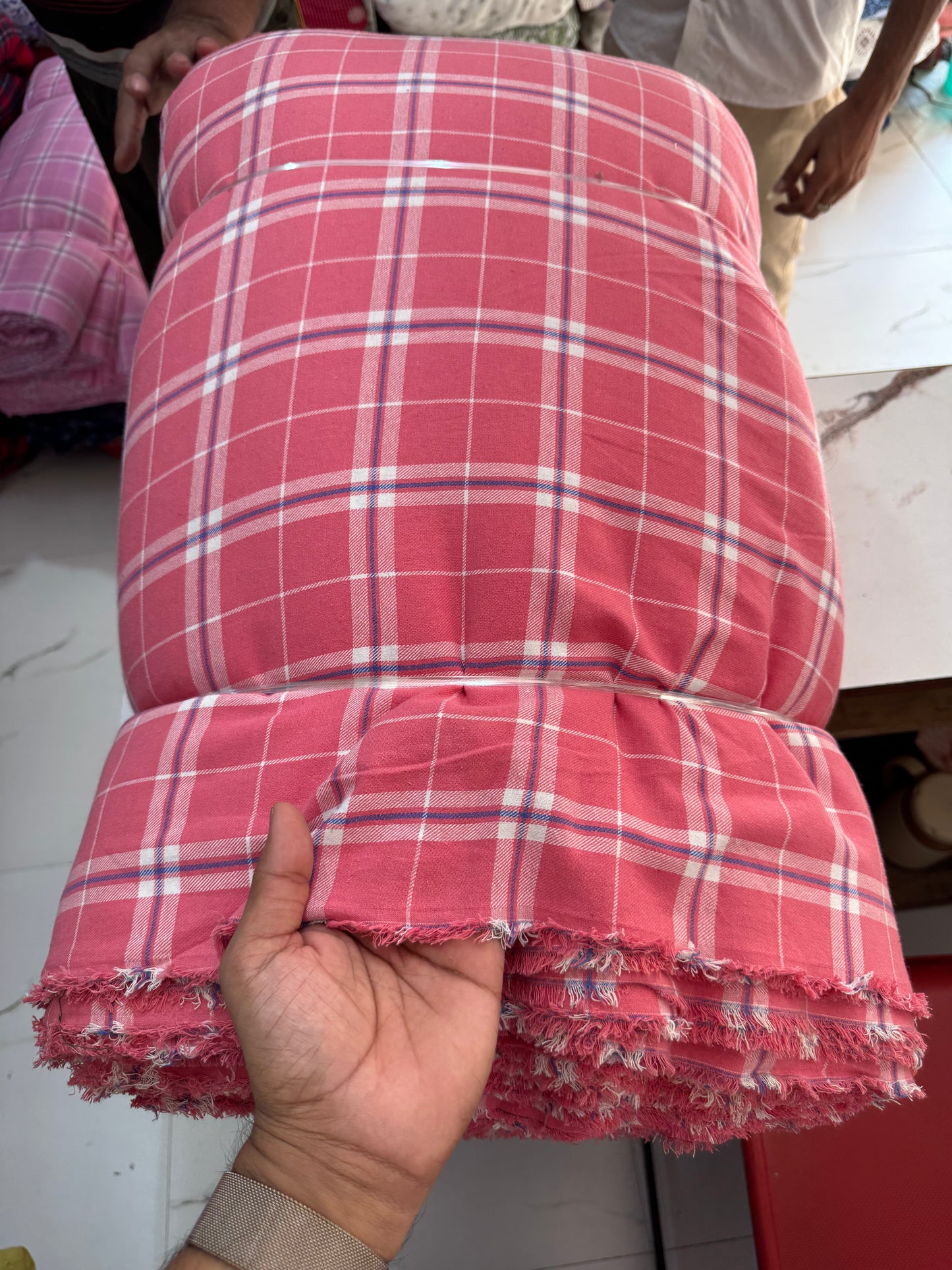 Buy Cotton Twill Blush Pink & White Check Fabric