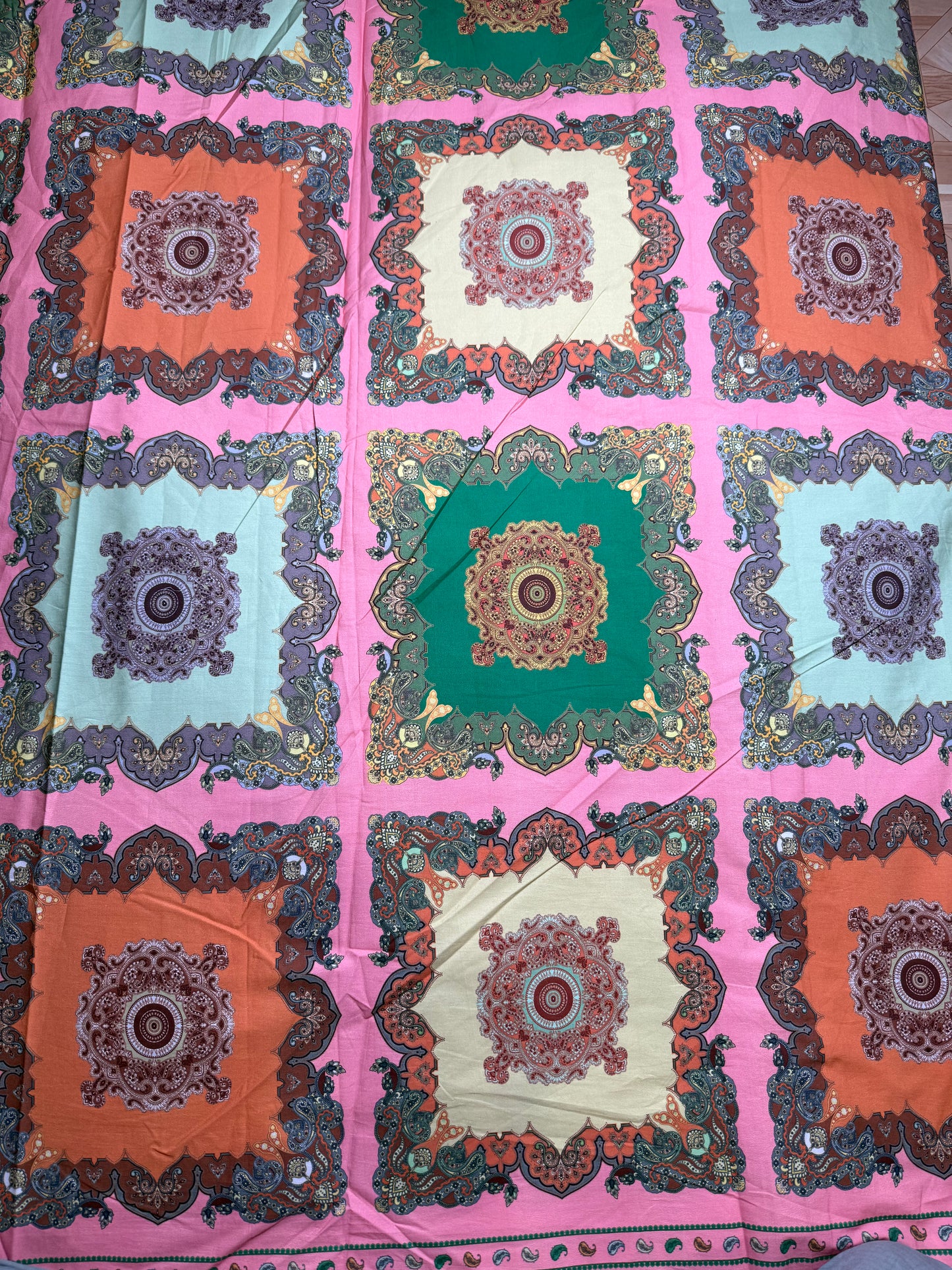 Buy Poplin Panel Pink Base Printed Premium Fabric
