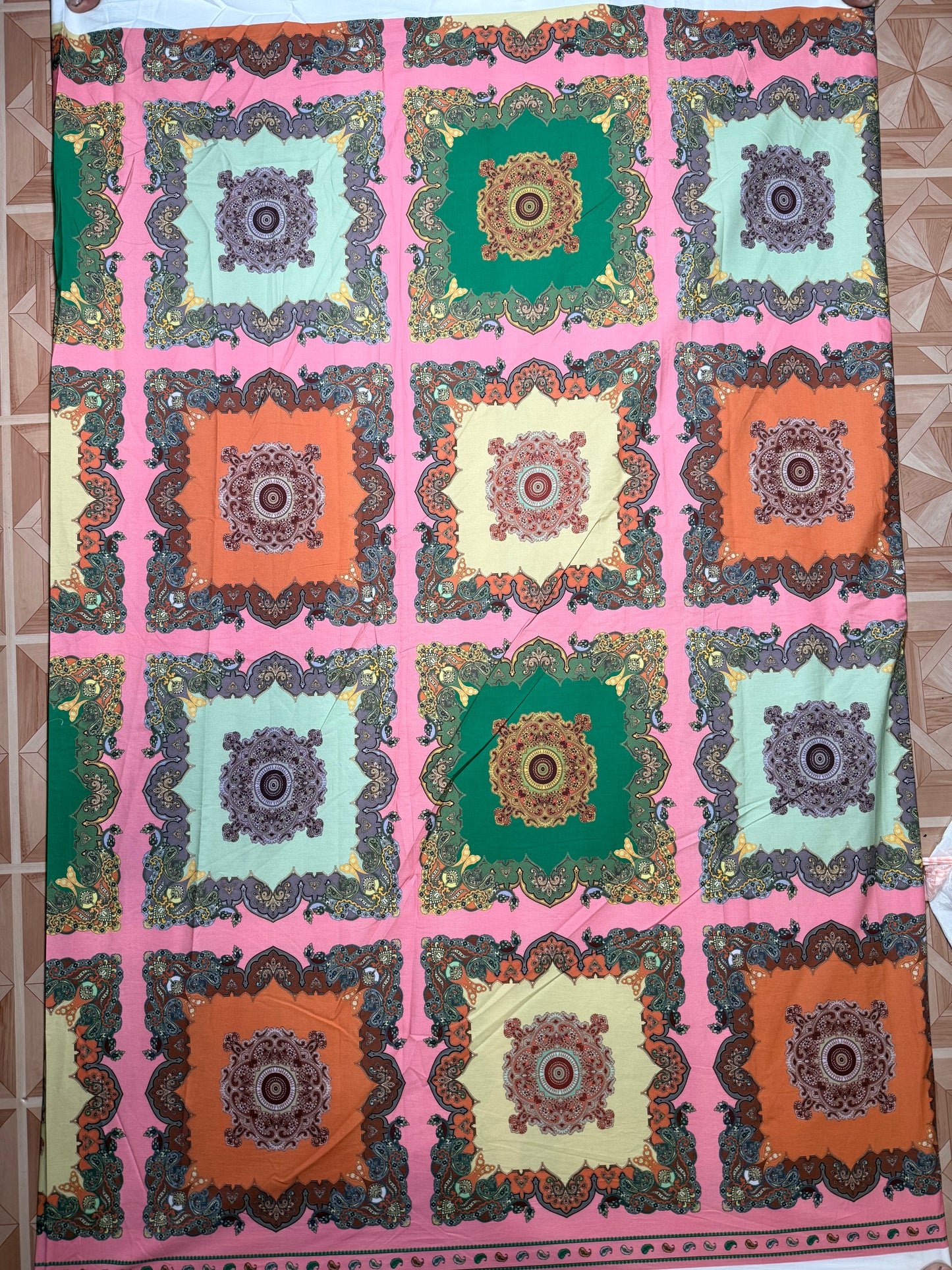 Buy Poplin Panel Pink Base Printed Premium Fabric