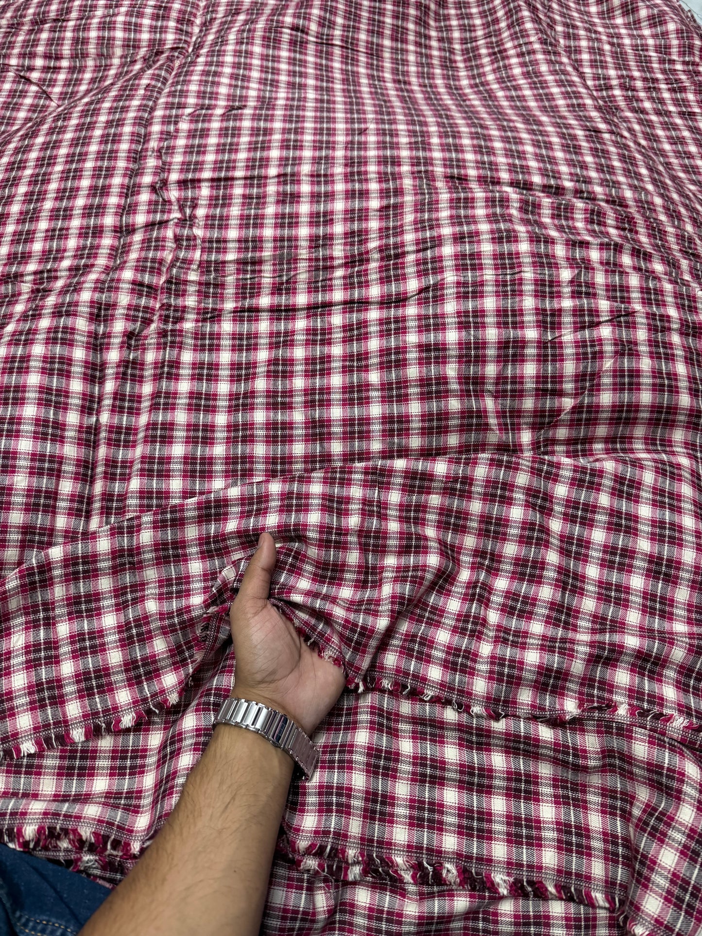 Buy Rare Cotton Twill Maroon Vintage Check Fabric