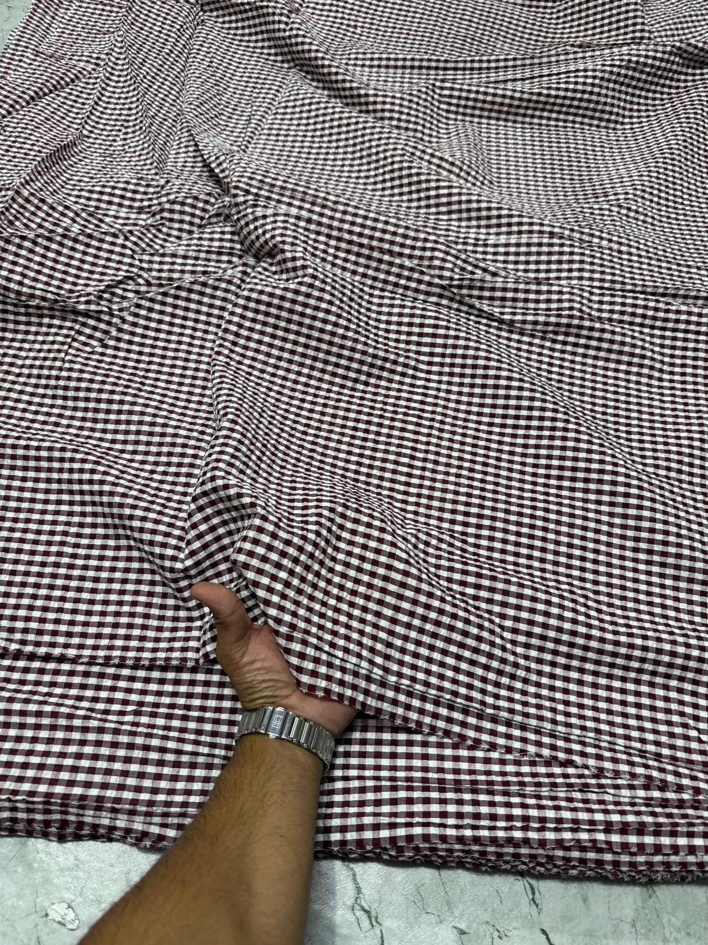 Summer Dark Maroon Gingham – Premium Seersucker Fabric