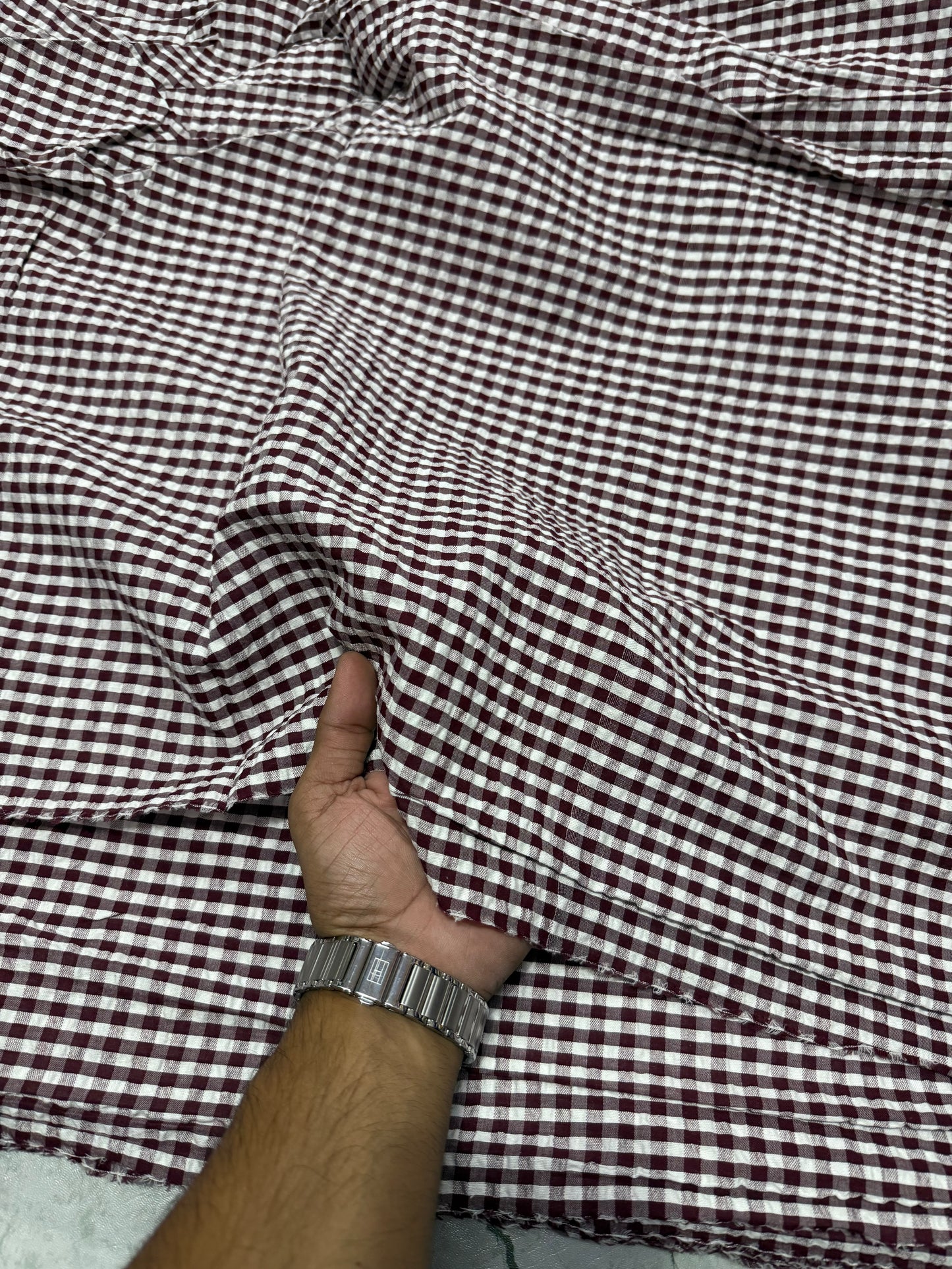 Summer Dark Maroon Gingham – Premium Seersucker Fabric