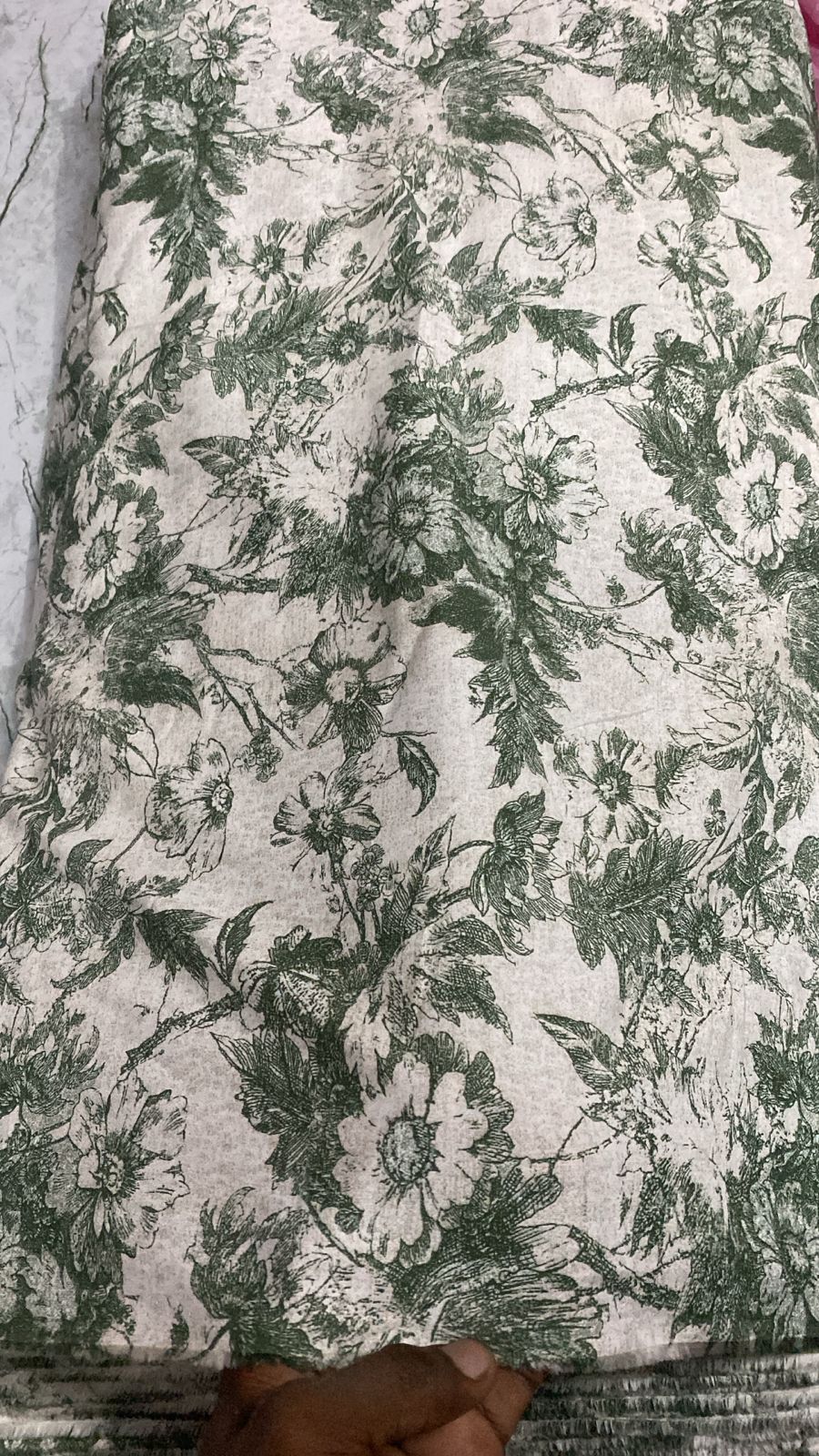 Buy Cotton Viscose Toile Aesthetic Green Flower Fabric