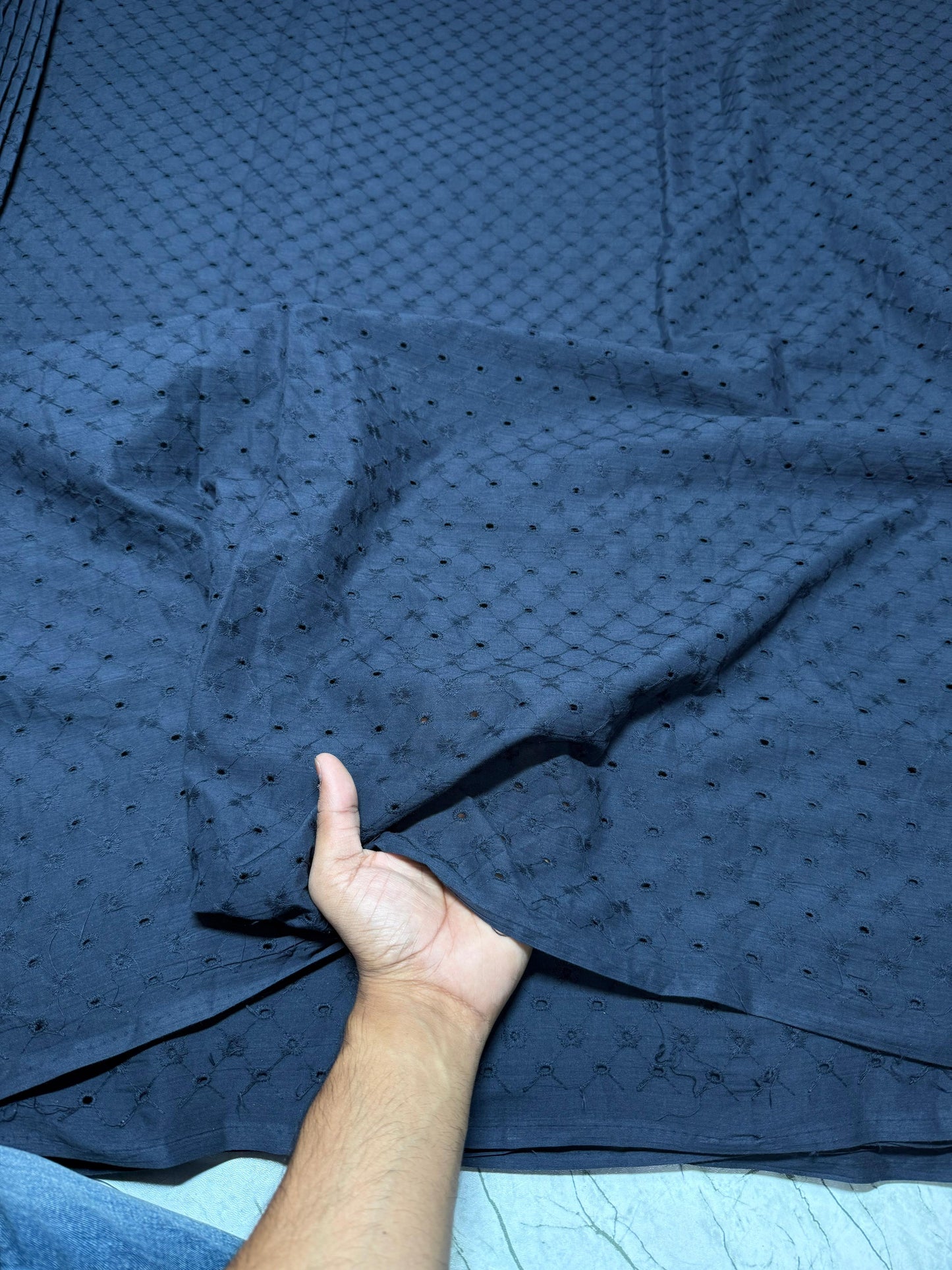 3D Cotton Navy Zig Zag Pattern Hakoba