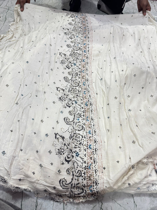 Buy Viscose Crinkled Crepe Border Printed Fabric