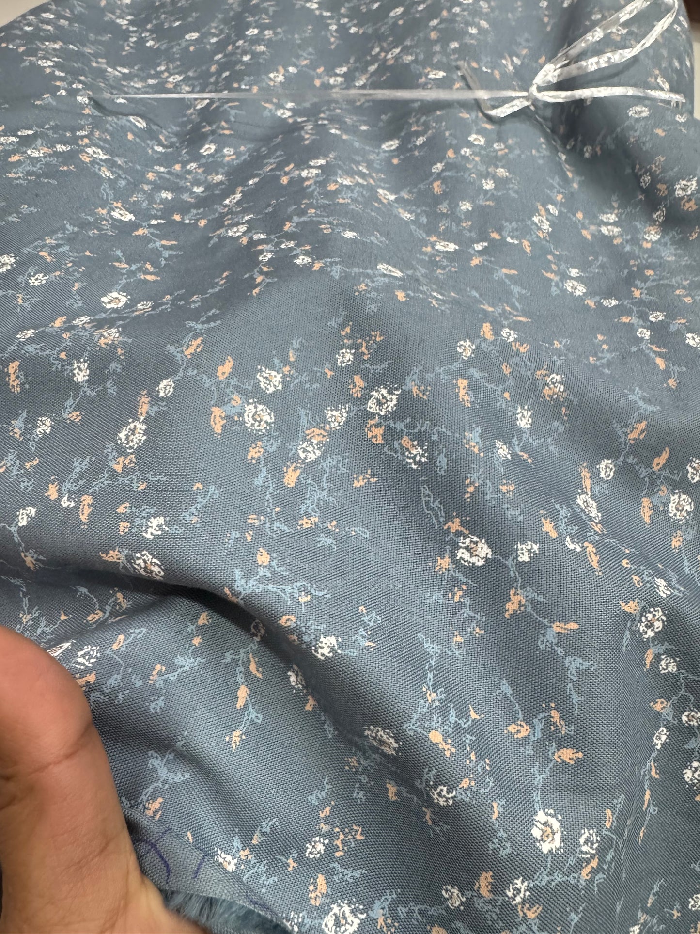 Buy 50s Poplin Denim Blue Colour Floral Printed Fabric