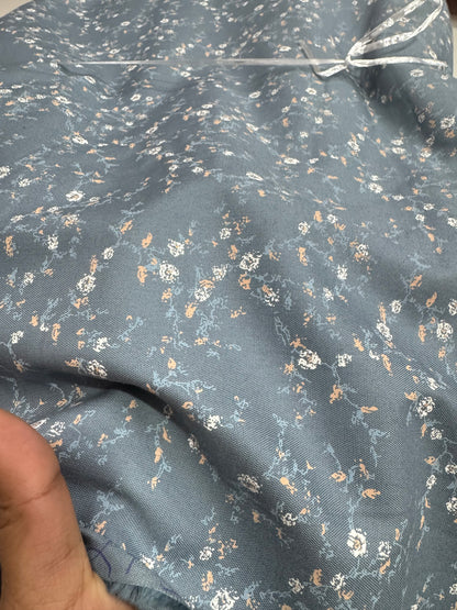 Buy 50s Poplin Denim Blue Colour Floral Printed Fabric
