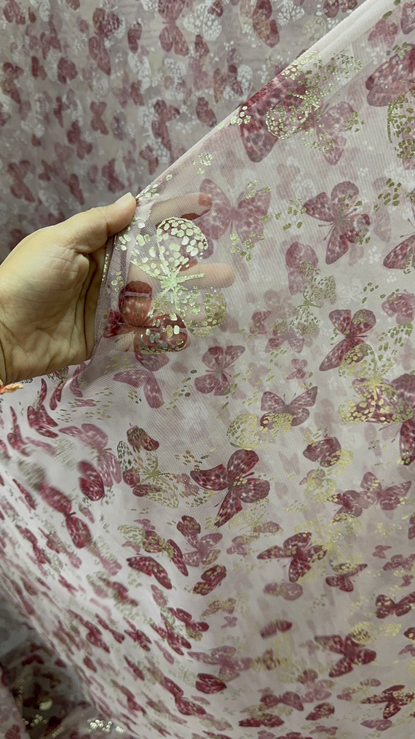 Buy Lurex Printed Mesh Butterfly Dual Print Fabric