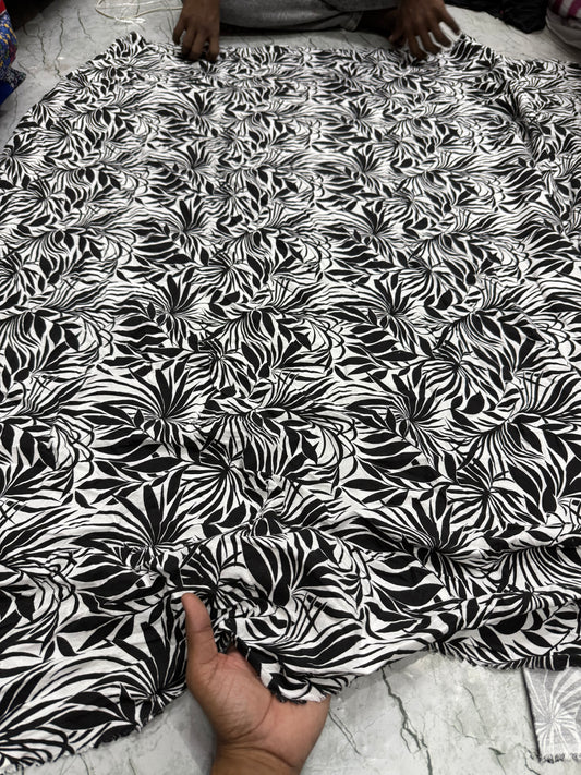 Buy Crimp Cotton Black Leaf Printed Fabric