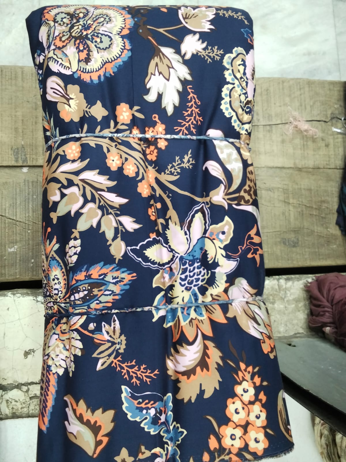 Buy Cotton Poplin Blue Base Bold Jacobean Printed FABRIC