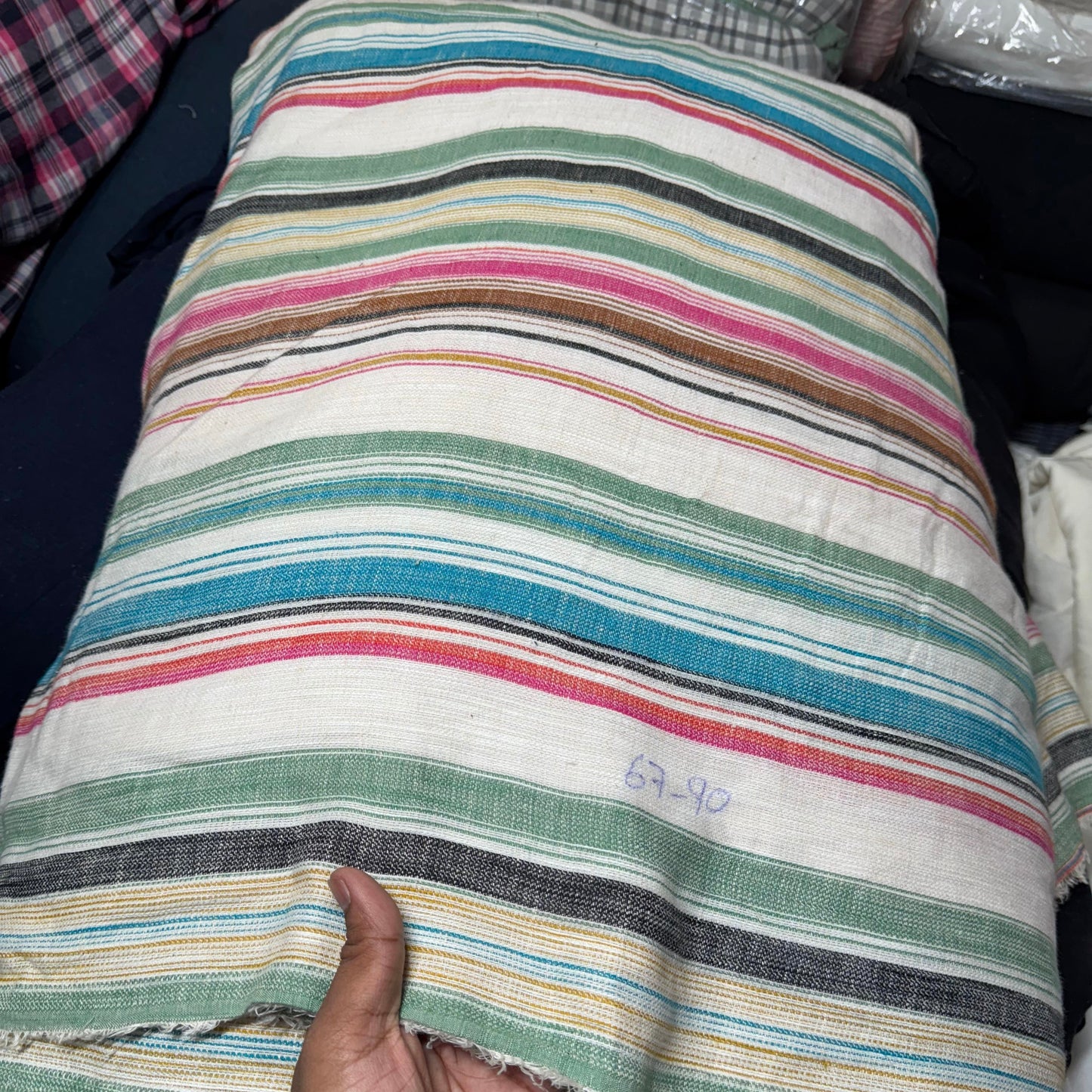 Buy Coloured Stripes Cotton Jute Fabric