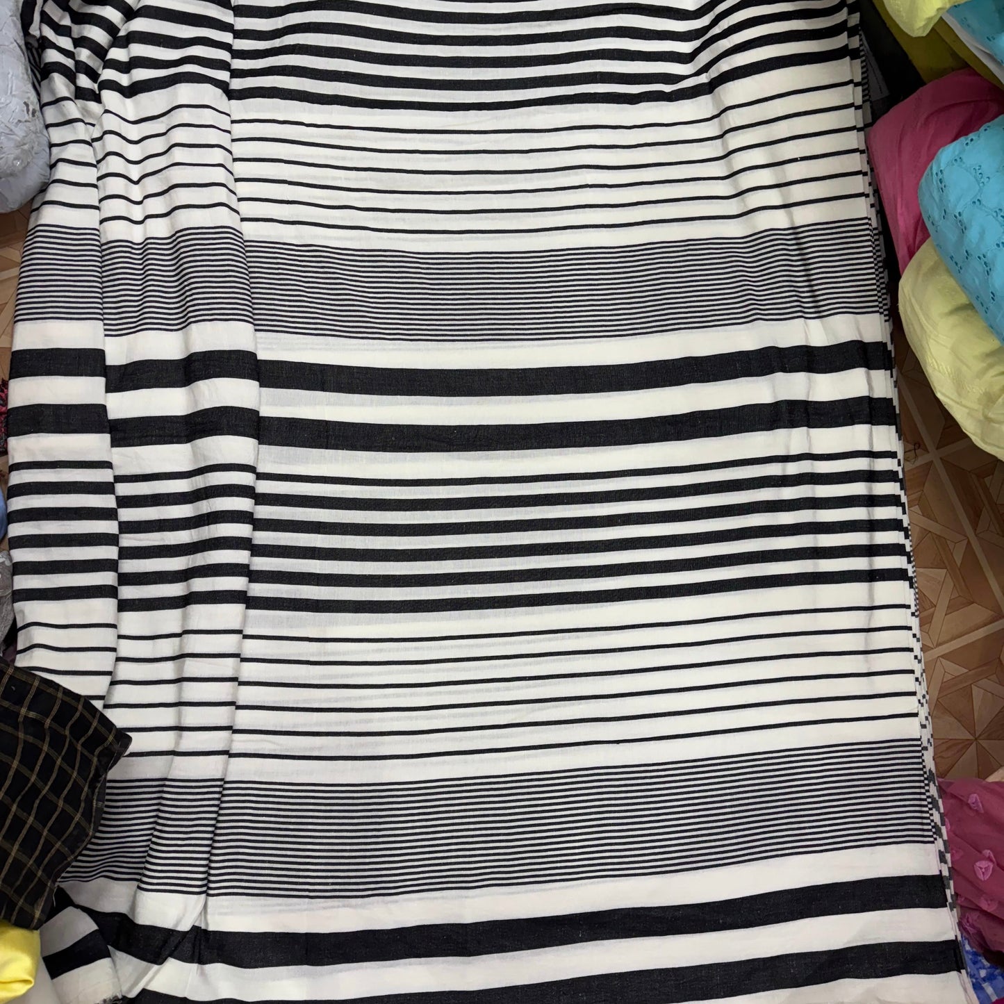 Buy Pure Linen Black and White Stripe Fabric