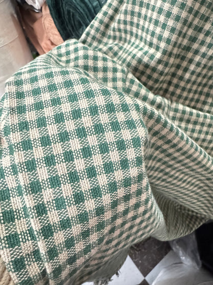 Buy Cotton Heavy Jacquard Green Check Fabric